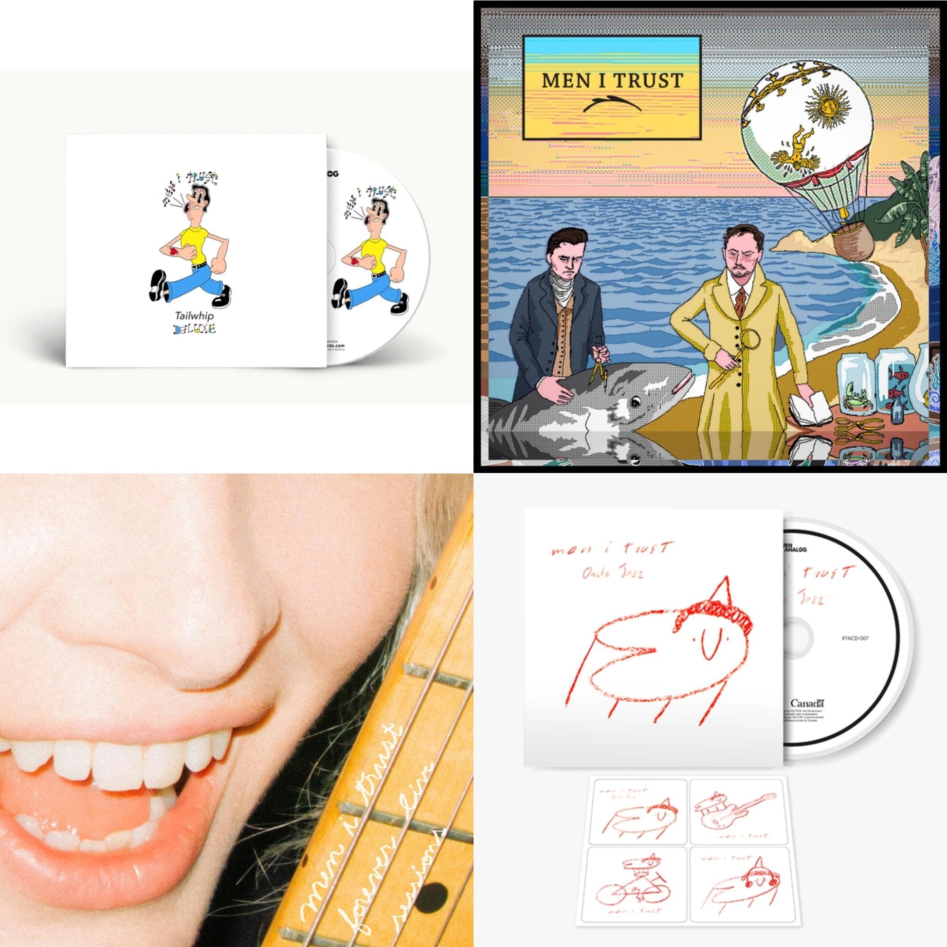 This is a 4 CD SKU bundle.
1.This CD is brand new.Format: CDMusic Style: DowntempoThis item's title is: Tailwhip (Deluxe)Artist: Men I TrustLabel: Return To AnalogBarcode: 722056180429Release Date: 8/19/2017
2.This CD is brand new.