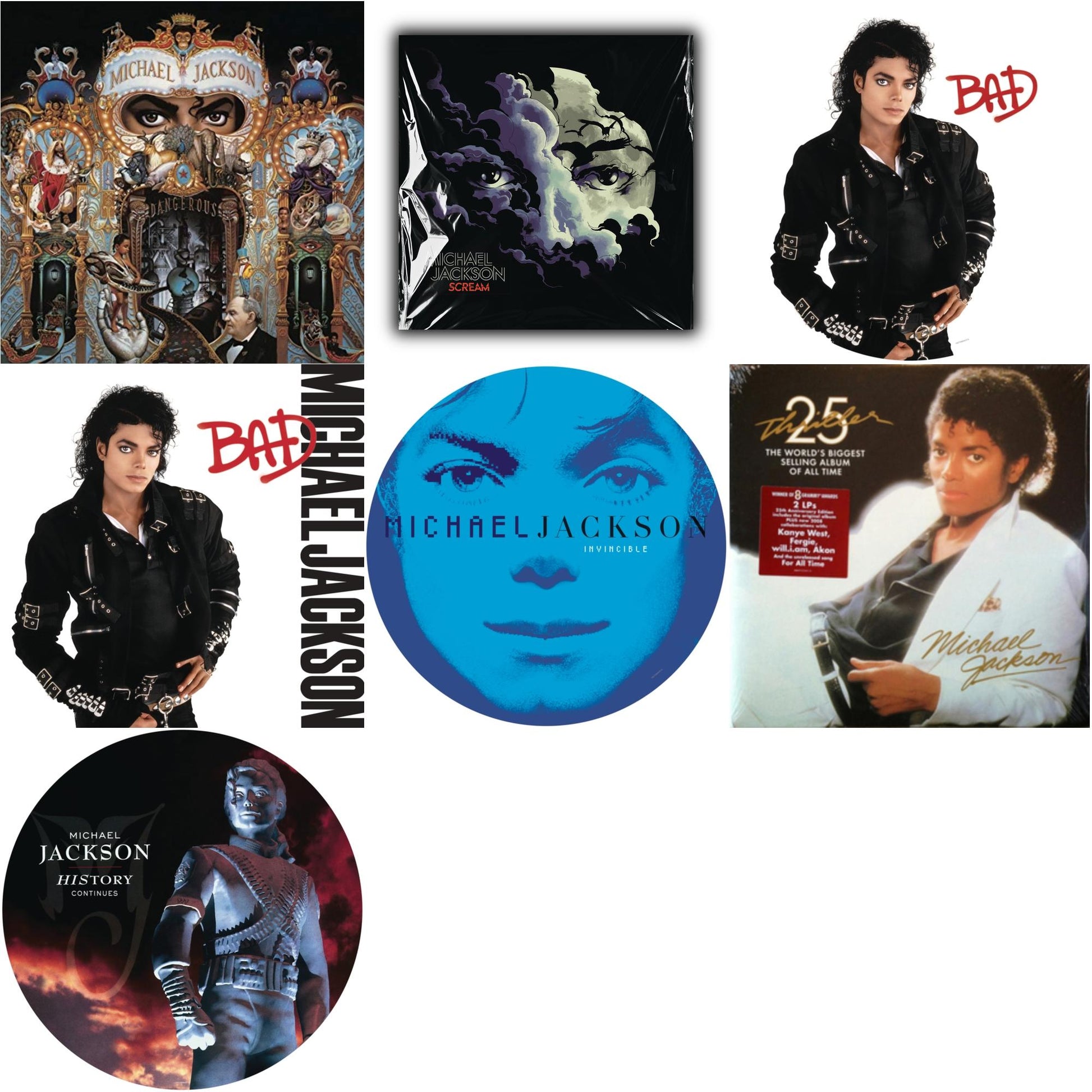 This is a 7 LP Vinyl SKU bundle.
1.This LP Vinyl is brand new.Format: LP VinylMusic Style: Pop RapThis item's title is: Dangerous (180G/2LP)Artist: Michael JacksonLabel: LEGACY/ EPICBarcode: 888751209312Release Date: 11/20/2015
2.