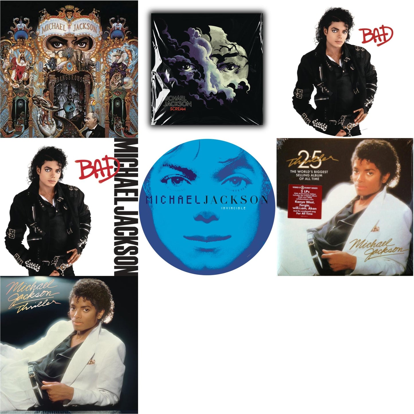 This is a 7 LP Vinyl SKU bundle.
1.This LP Vinyl is brand new.Format: LP VinylMusic Style: Pop RapThis item's title is: Dangerous (180G/2LP)Artist: Michael JacksonLabel: LEGACY/ EPICBarcode: 888751209312Release Date: 11/20/2015
2.