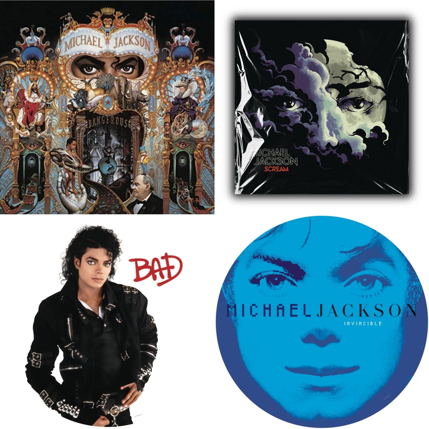 This is a 4 LP Vinyl SKU bundle.
1.This LP Vinyl is brand new.Format: LP VinylMusic Style: DiscoThis item's title is: Bad (Picture Disc)Artist: Michael JacksonLabel: LEGACY/ EPICBarcode: 190758664316Release Date: 8/24/2018
2.This LP Vinyl is brand new.