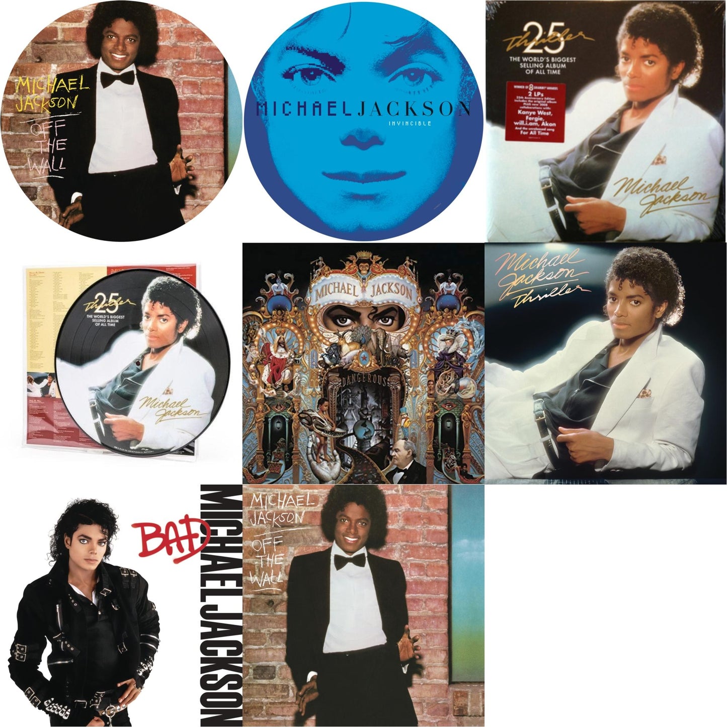 Off The Wall (Picture Disc) & Invincible (2LP/Picture Disc) & Thriller (25Th Anniversary Edition/2LP/180G/Gatefold) & Thriller (Picture Disc) & Dangerous (180G/2LP) & Thriller (140G/Gatefold) & Bad (140G/Gatefold) & Off The Wall (140G/Gatefold)