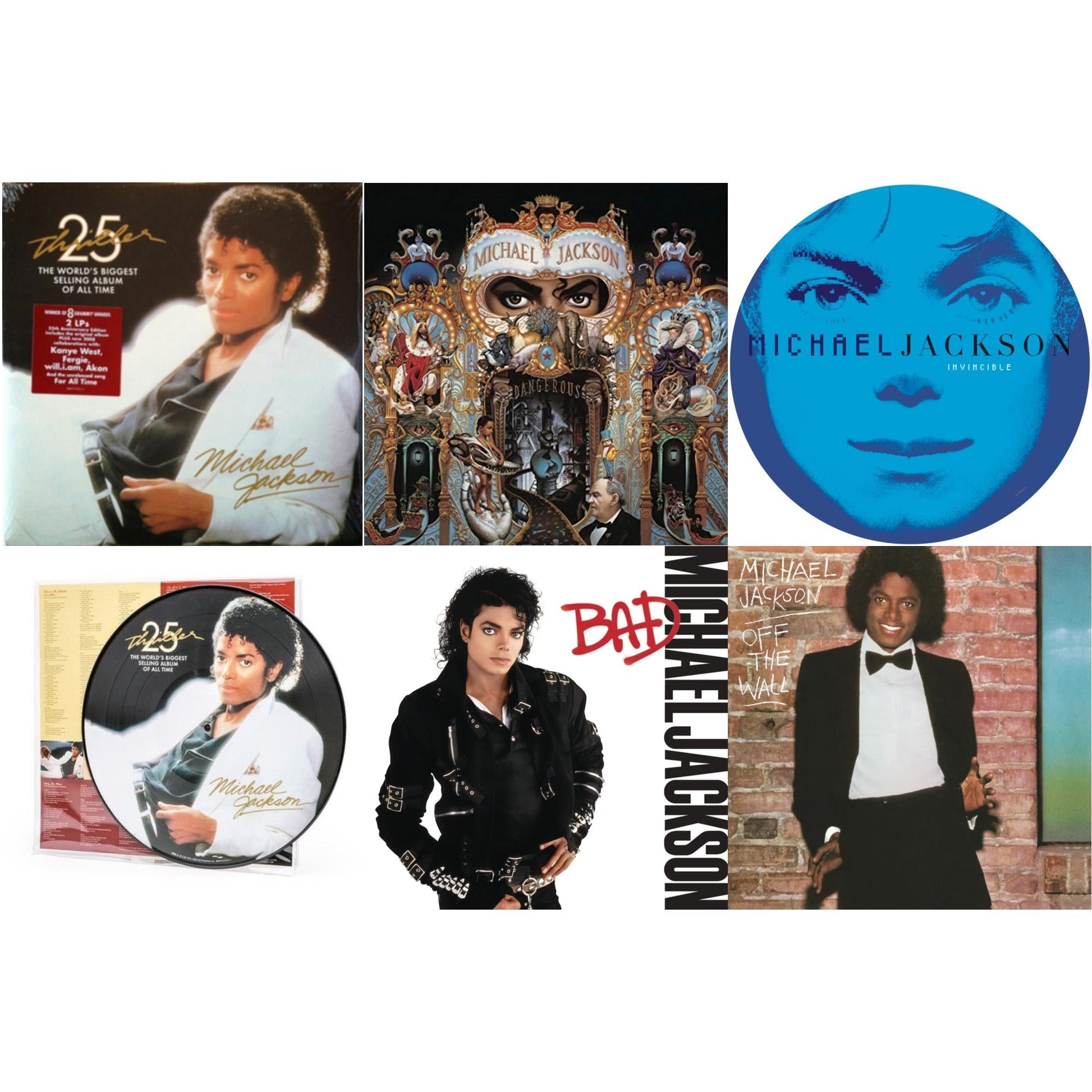 This is a 6 LP Vinyl SKU bundle.
1.This LP Vinyl is brand new.Format: LP VinylMusic Style: Contemporary R&BThis item's title is: Invincible (2LP/Picture Disc)Artist: Michael JacksonLabel: LEGACY/ EPICBarcode: 190758664613Release Date: 8/24/2018
2.This LP Vinyl is brand new.