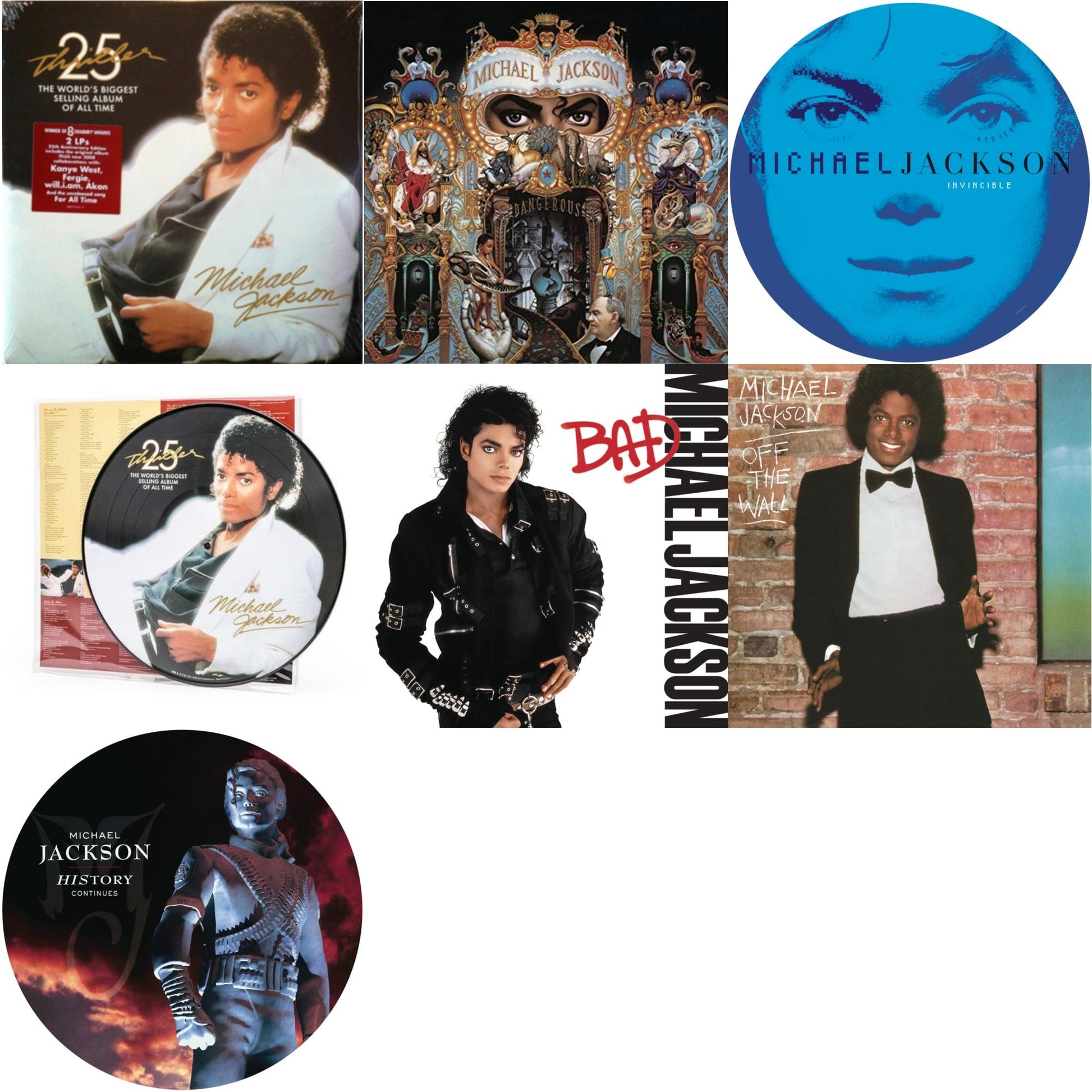 This is a 7 LP Vinyl SKU bundle.
1.This LP Vinyl is brand new.Format: LP VinylMusic Style: Pop RockThis item's title is: History: Continues (2LP/Picture Disc)Artist: Michael JacksonLabel: LEGACY/ EPICBarcode: 190758664514Release Date: 8/24/2018
2.This LP Vinyl is brand new.
