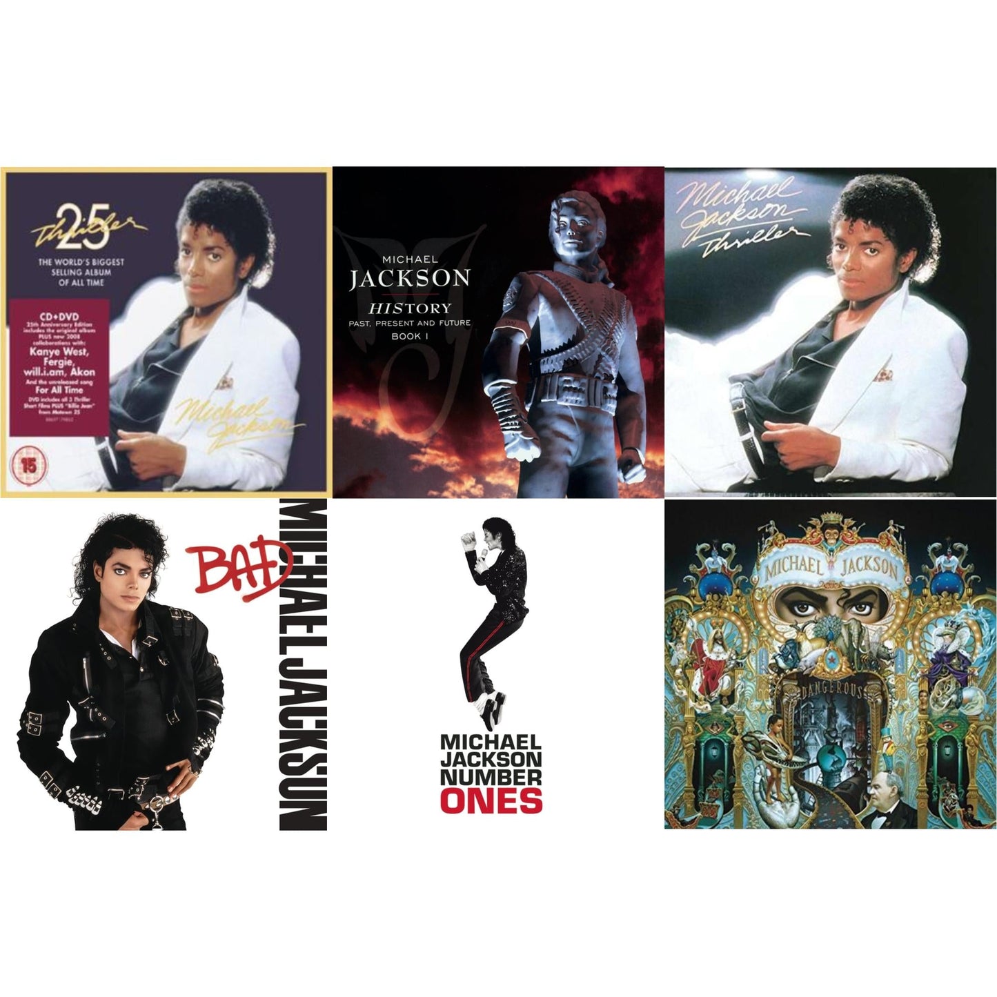 Michael Jackson - History: Past Present & Future Book 1 & Bad & Number Ones & Thriller (25Th Anniversary Legacy Edition) & Thriller & Dangerous - CD Bundle