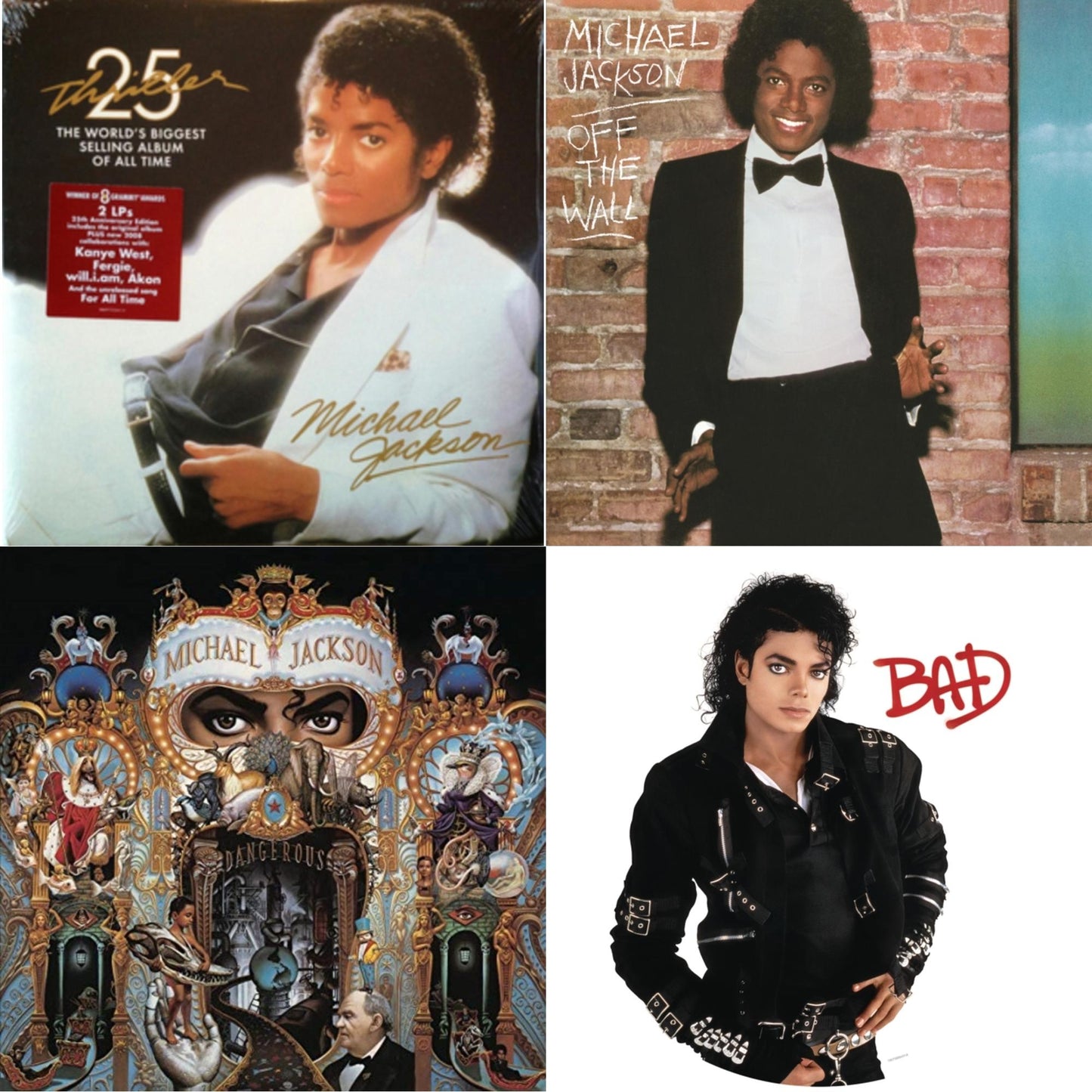 This is a 4 LP Vinyl SKU bundle.
1.This LP Vinyl is brand new.Format: LP VinylMusic Style: Pop RapThis item's title is: Thriller (25Th Anniversary Edition/2LP/180G/Gatefold)Artist: Michael JacksonLabel: LEGACYBarcode: 886972334417Release Date: 2/19/2008
2.This LP Vinyl is brand new.