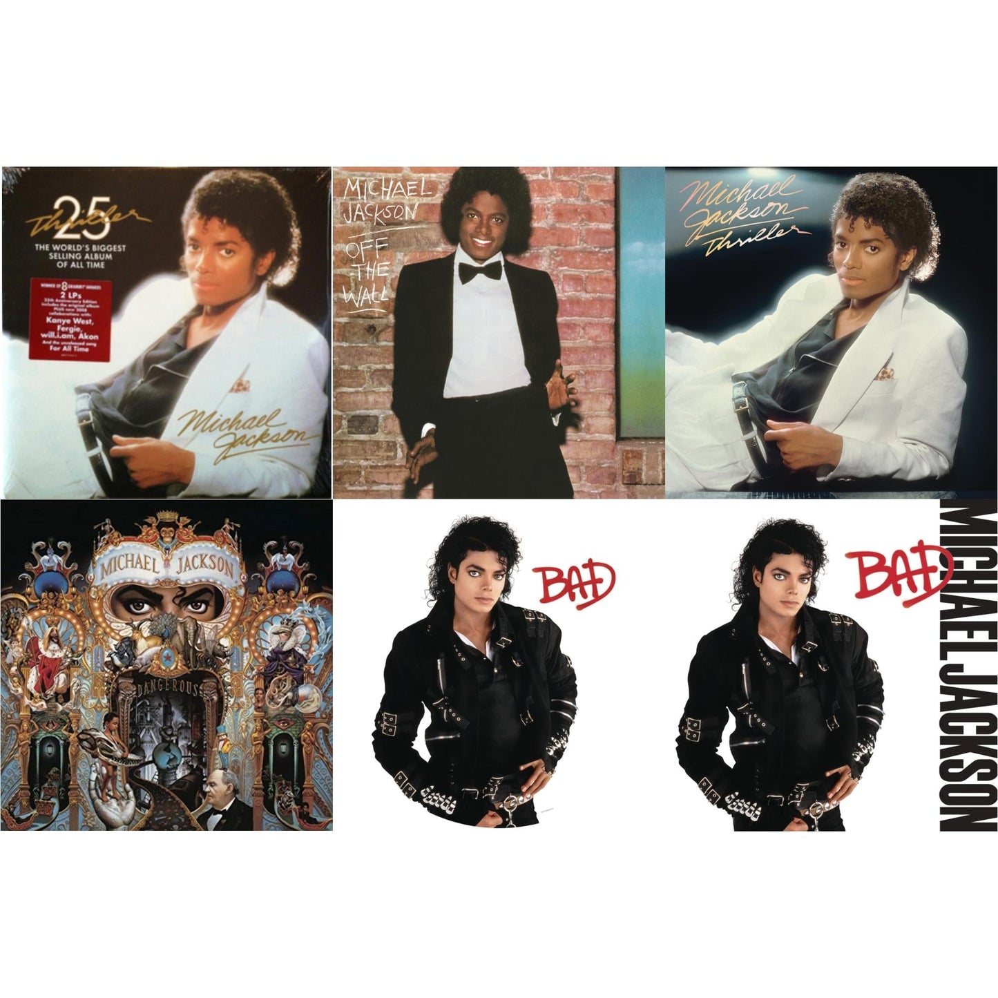 This is a 6 LP Vinyl SKU bundle.
1.This LP Vinyl is brand new.Format: LP VinylMusic Style: Pop RapThis item's title is: Thriller (25Th Anniversary Edition/2LP/180G/Gatefold)Artist: Michael JacksonLabel: LEGACYBarcode: 886972334417Release Date: 2/19/2008
2.This LP Vinyl is brand new.