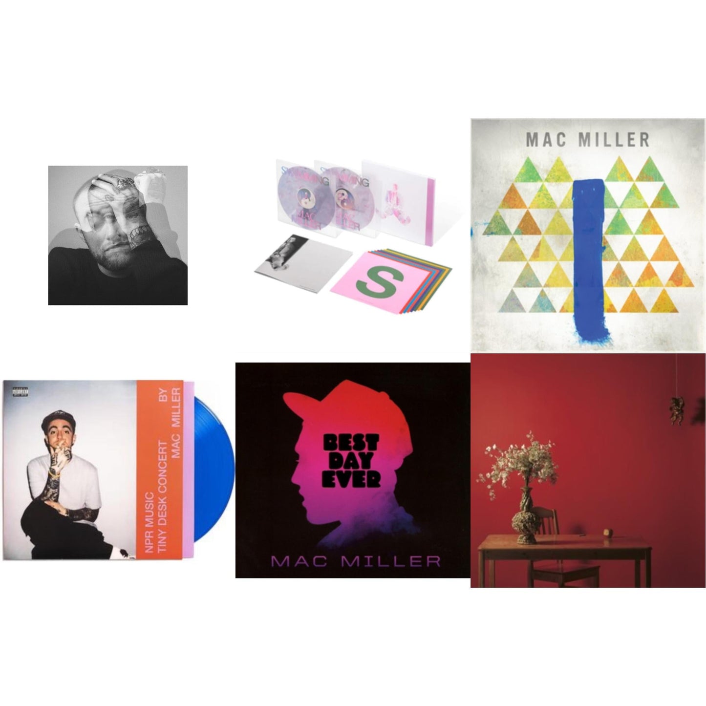 This is a 6 LP Vinyl SKU bundle.
1.This LP Vinyl is brand new.Format: LP VinylThis item's title is: Circles (2LP/Clear Vinyl)Artist: Mac MillerLabel: WARNER BROSBarcode: 093624905592Release Date: 5/29/2020
2.This LP Vinyl is brand new.