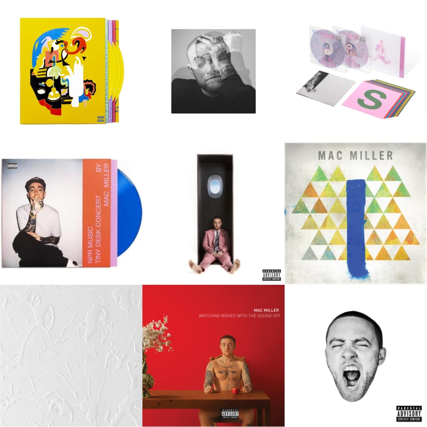 This is a 9 LP Vinyl SKU bundle.
1.This LP Vinyl is brand new.Format: LP VinylMusic Style: Cloud RapThis item's title is: Faces (3LP/Yellow Vinyl)Artist: Mac MillerLabel: WARNER BROS.Barcode: 093624881391Release Date: 10/15/2021
2.This LP Vinyl is brand new.