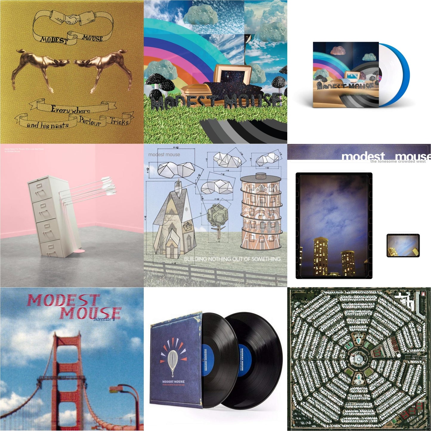 This is a 9 LP Vinyl SKU bundle.
1.This LP Vinyl is brand new.Format: LP VinylMusic Style: Indie RockThis item's title is: Everywhere & His Nasty Parlor Tricks (180G)Artist: Modest MouseLabel: EPICBarcode: 074646210413Release Date: 9/25/2001
2.This LP Vinyl is brand new.
