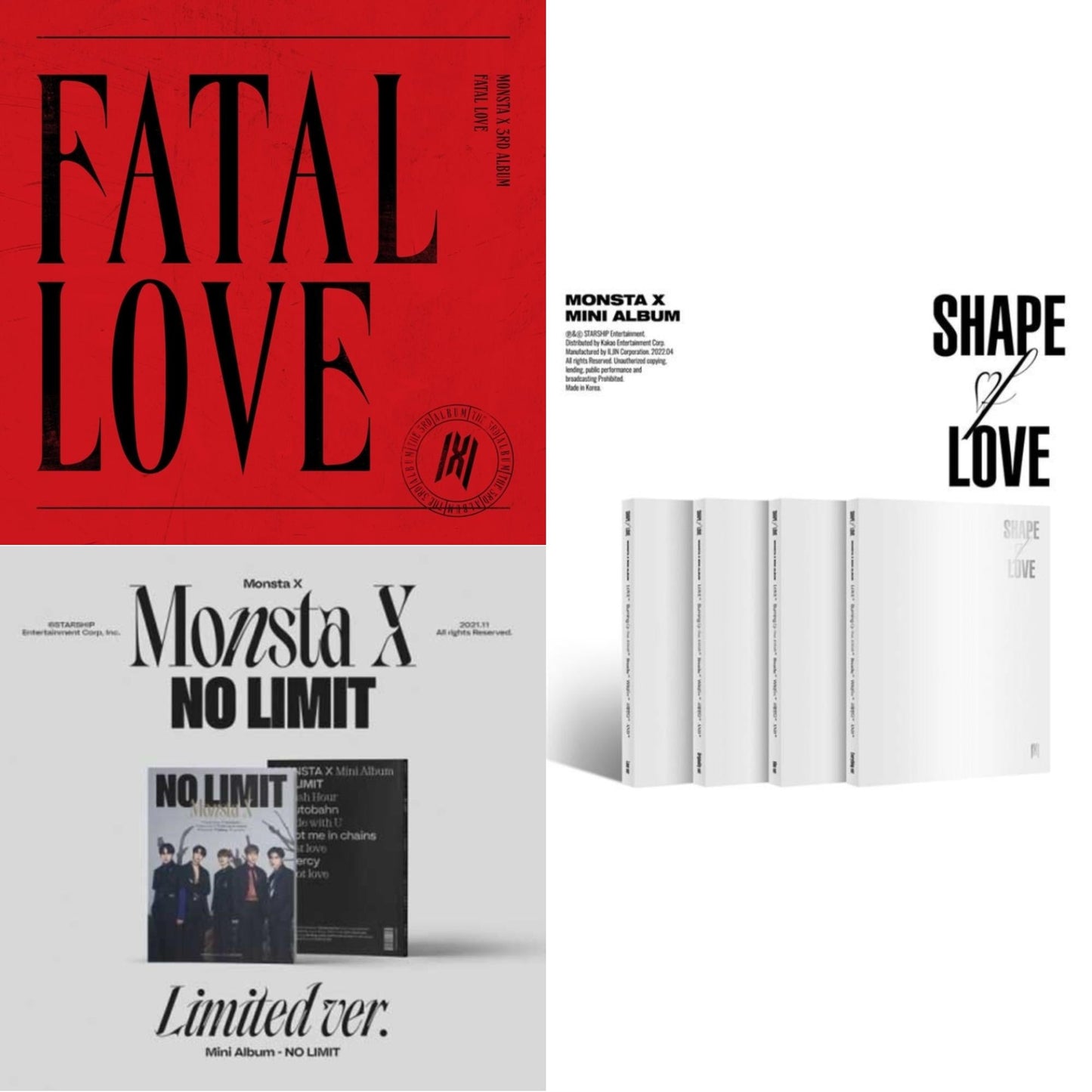 This is a 3 CD SKU bundle.
1.This CD is brand new.Format: CDMusic Style: K-popThis item's title is: Fatal Love: Vol. 3Artist: Monsta XLabel: STARSHIP ENTBarcode: 8804775151347Release Date: 1/8/2021
2.This CD is brand new.