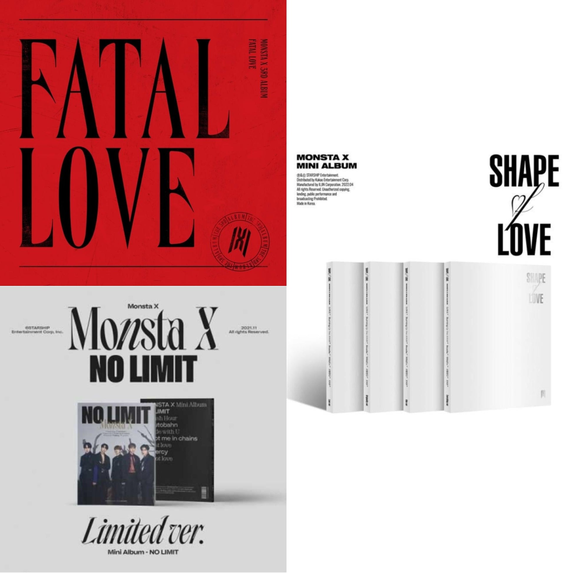 This is a 3 CD SKU bundle.
1.This CD is brand new.Format: CDMusic Style: K-popThis item's title is: Fatal Love: Vol. 3Artist: Monsta XLabel: STARSHIP ENTBarcode: 8804775151347Release Date: 1/8/2021
2.This CD is brand new.