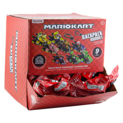 This is brand new.Hit the track with Nintendo’s fastest crew in this collectible series of Mario Kart Backpack Buddies. Each blind bag includes one highly detailed figure keychain from the world of Mario Kart, including fan favorites like Mario, Luigi, Peach, Yoshi, Bowser, and more.