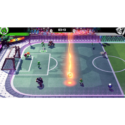 This is brand new.Tackle, pass, and score in battle soccer with the Mushroom Kingdom gang Introducing Strike, a 5-on-5, soccer-like sport with no rules—do whatever it takes to win! Get gritty and try score the most goals by tackling enemies, using items, and pulling off score-boosting special shots.