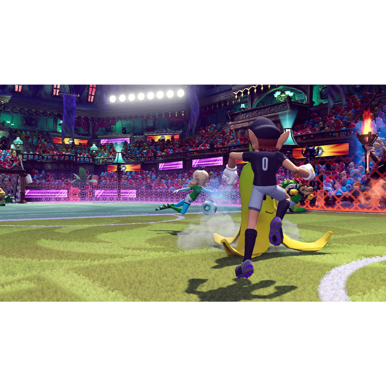 This is brand new.Tackle, pass, and score in battle soccer with the Mushroom Kingdom gang Introducing Strike, a 5-on-5, soccer-like sport with no rules—do whatever it takes to win! Get gritty and try score the most goals by tackling enemies, using items, and pulling off score-boosting special shots.