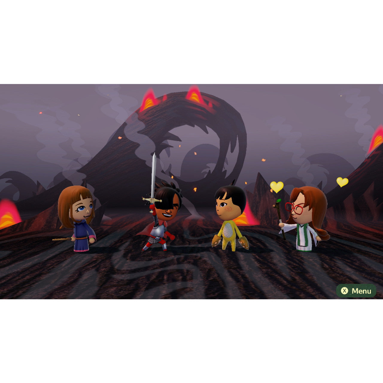 This is brand new.Star in your own adventure alongside…anyone! Choose Mii™ characters to cast as allies and enemies as you venture forth to bring down the face-stealing Dark Lord. Any Mii character you create can be used, and you can also add wigs and makeup to give your characters more…character.