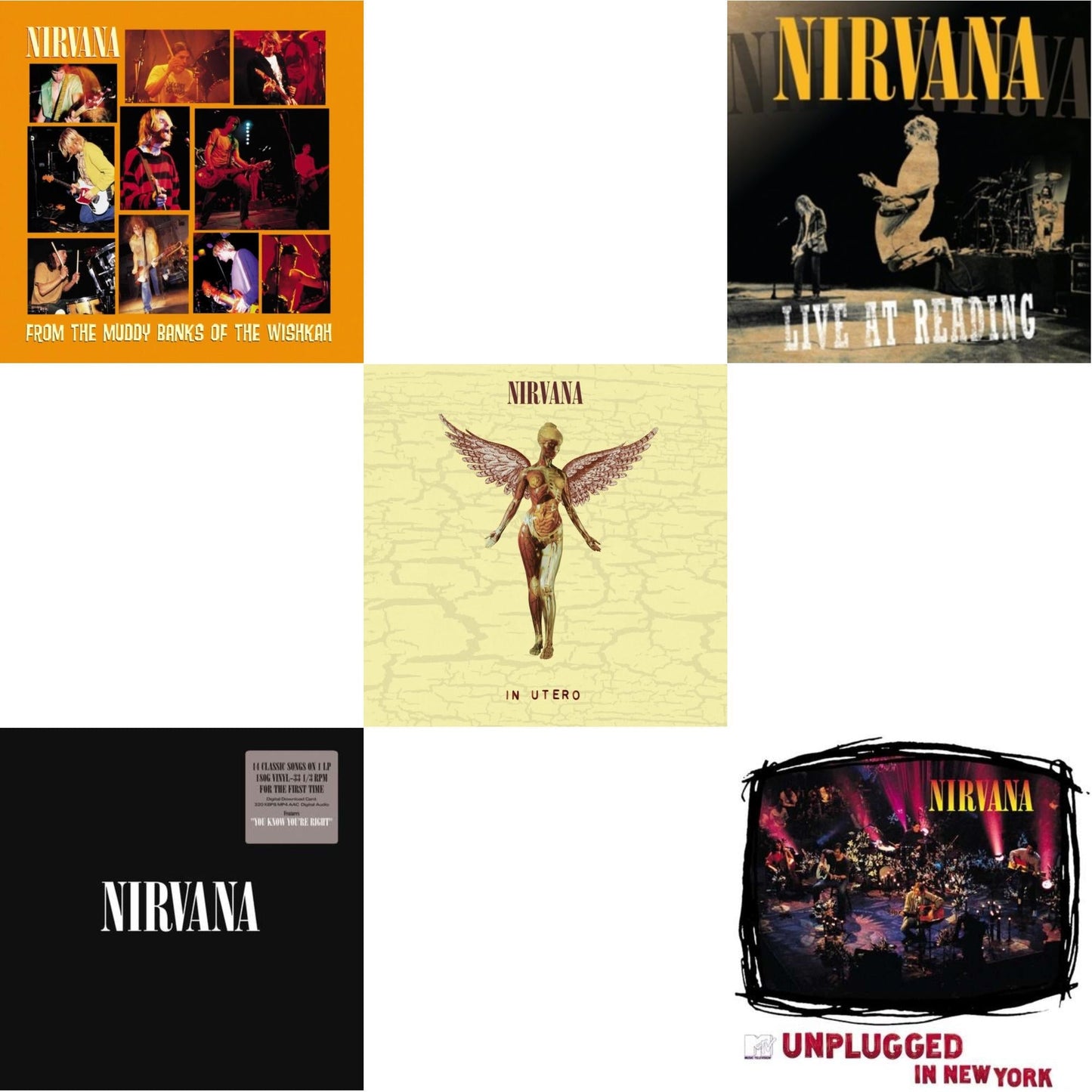 This is a 5 LP Vinyl SKU bundle.
1.This LP Vinyl is brand new.Format: LP VinylMusic Style: GrungeThis item's title is: In Utero (30Th Anniversary) (LP/10 Inch)Artist: NirvanaLabel: GEFFENBarcode: 602455178589Release Date: 10/27/2023
2.This LP Vinyl is brand new.