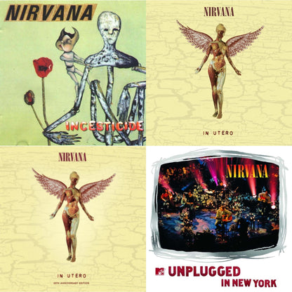 This is a 4 LP Vinyl SKU bundle.
1.This LP Vinyl is brand new.Format: LP VinylMusic Style: GrungeThis item's title is: In Utero (30Th Anniversary) (LP/10 Inch)Artist: NirvanaLabel: GEFFENBarcode: 602455178589Release Date: 10/27/2023
2.This LP Vinyl is brand new.