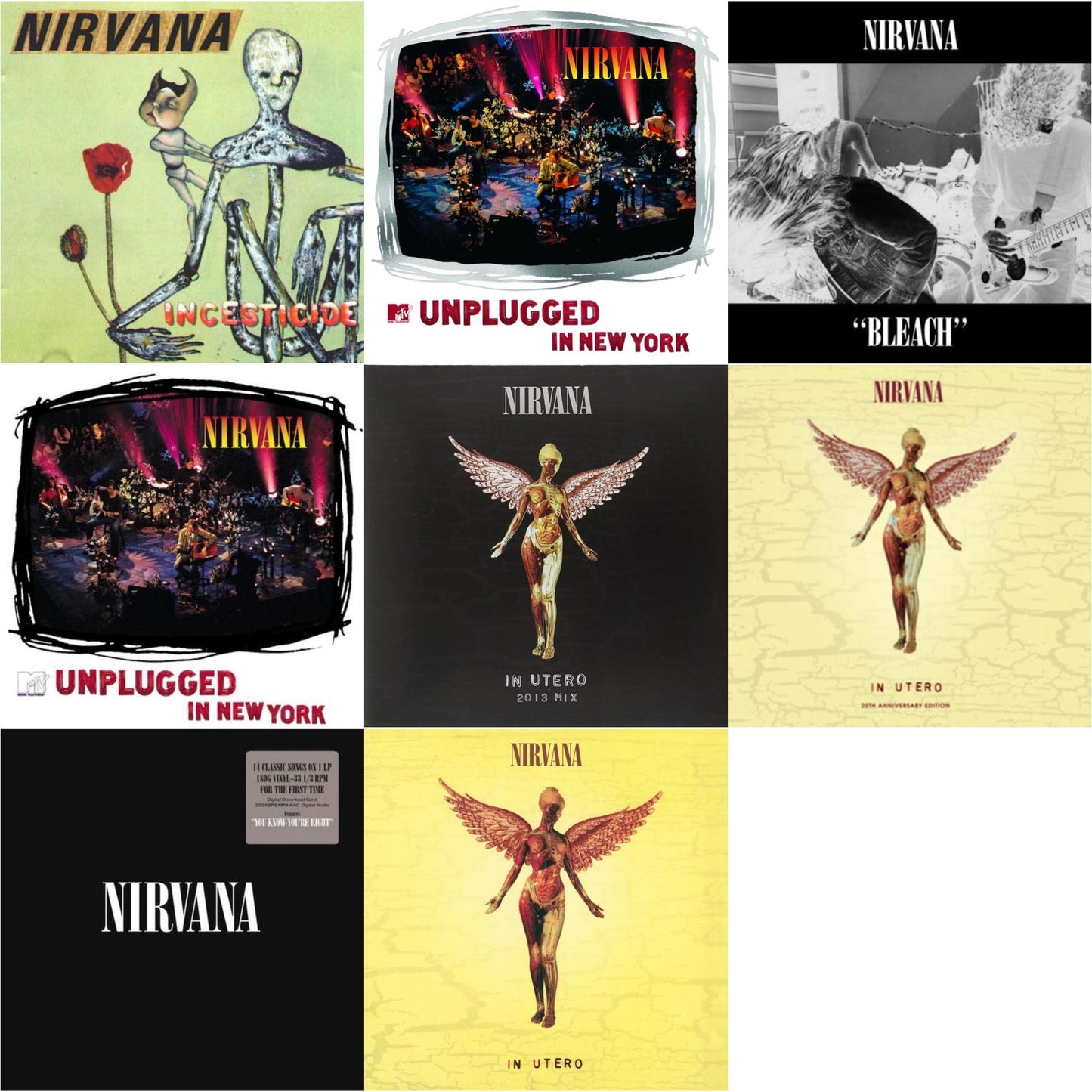 Bleach & Incesticide (20Th Anniversary 45RPM Edition) & In Utero & In Utero: 2013 Mix (2LP) & Nirvana (150G/Dl Code) & Mtv Unplugged In New York (2 LP) & In Utero (180G/33-1/3 RPM) & Unplugged In N.Y.
