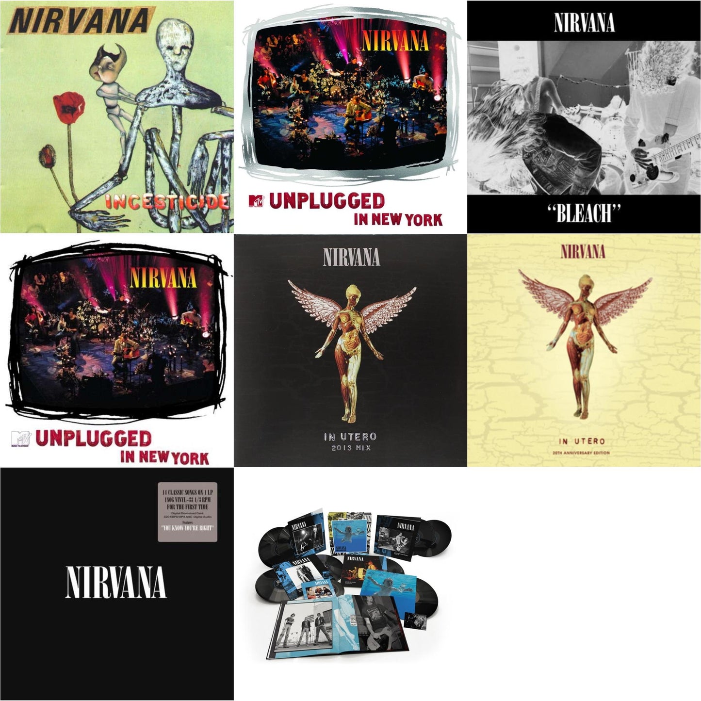 Bleach & Nevermind (30Th Anniversary/Super Deluxe/8LP/7Inch) & Incesticide (20Th Anniversary 45RPM Edition) & In Utero & In Utero: 2013 Mix (2LP) & Nirvana (150G/Dl Code) & Mtv Unplugged In New York (2 LP) & Unplugged In N.Y.