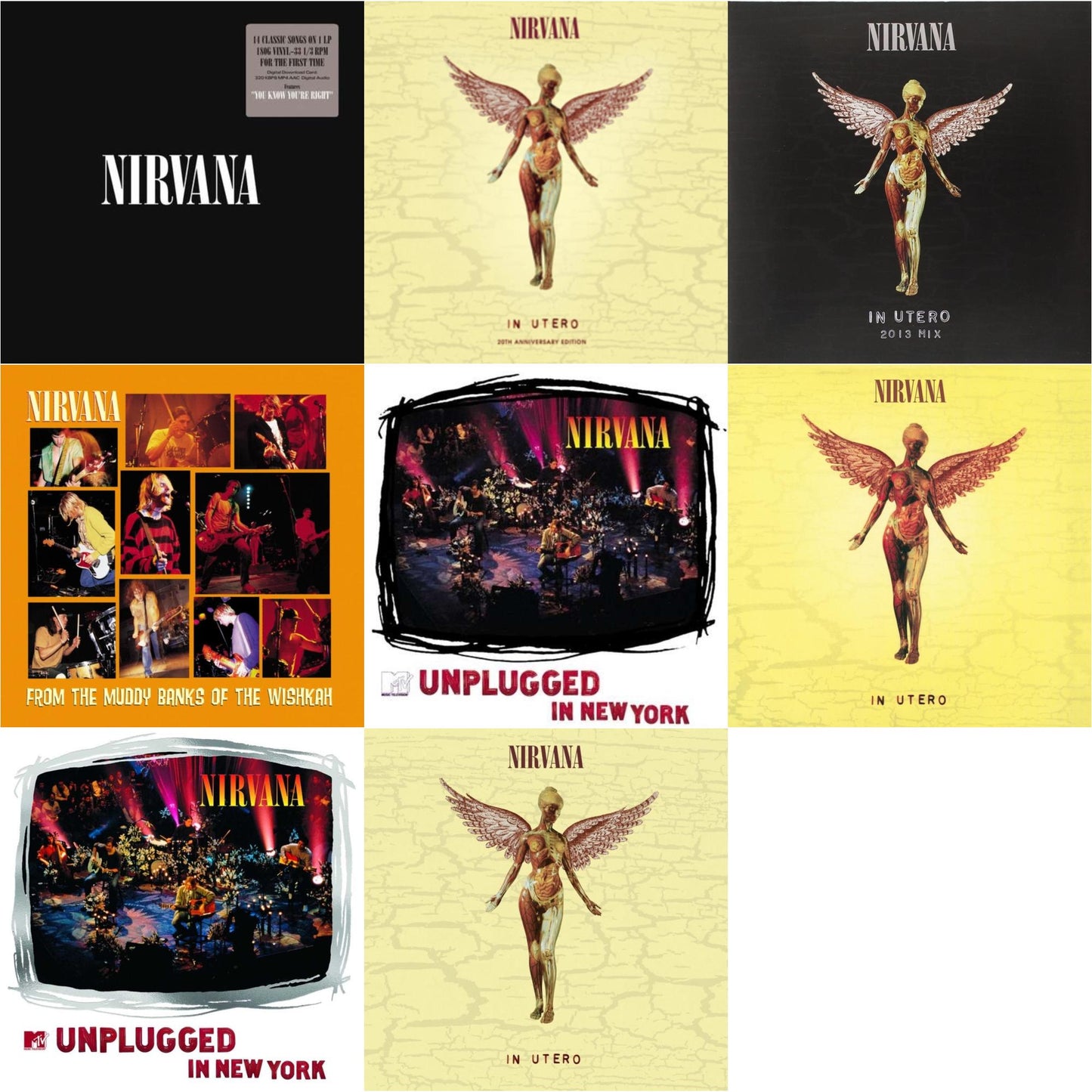 This is a 8 LP Vinyl SKU bundle.
1.This LP Vinyl is brand new.Format: LP VinylMusic Style: GrungeThis item's title is: In Utero (30Th Anniversary) (LP/10 Inch)Artist: NirvanaLabel: GEFFENBarcode: 602455178589Release Date: 10/27/2023
2.This LP Vinyl is brand new.
