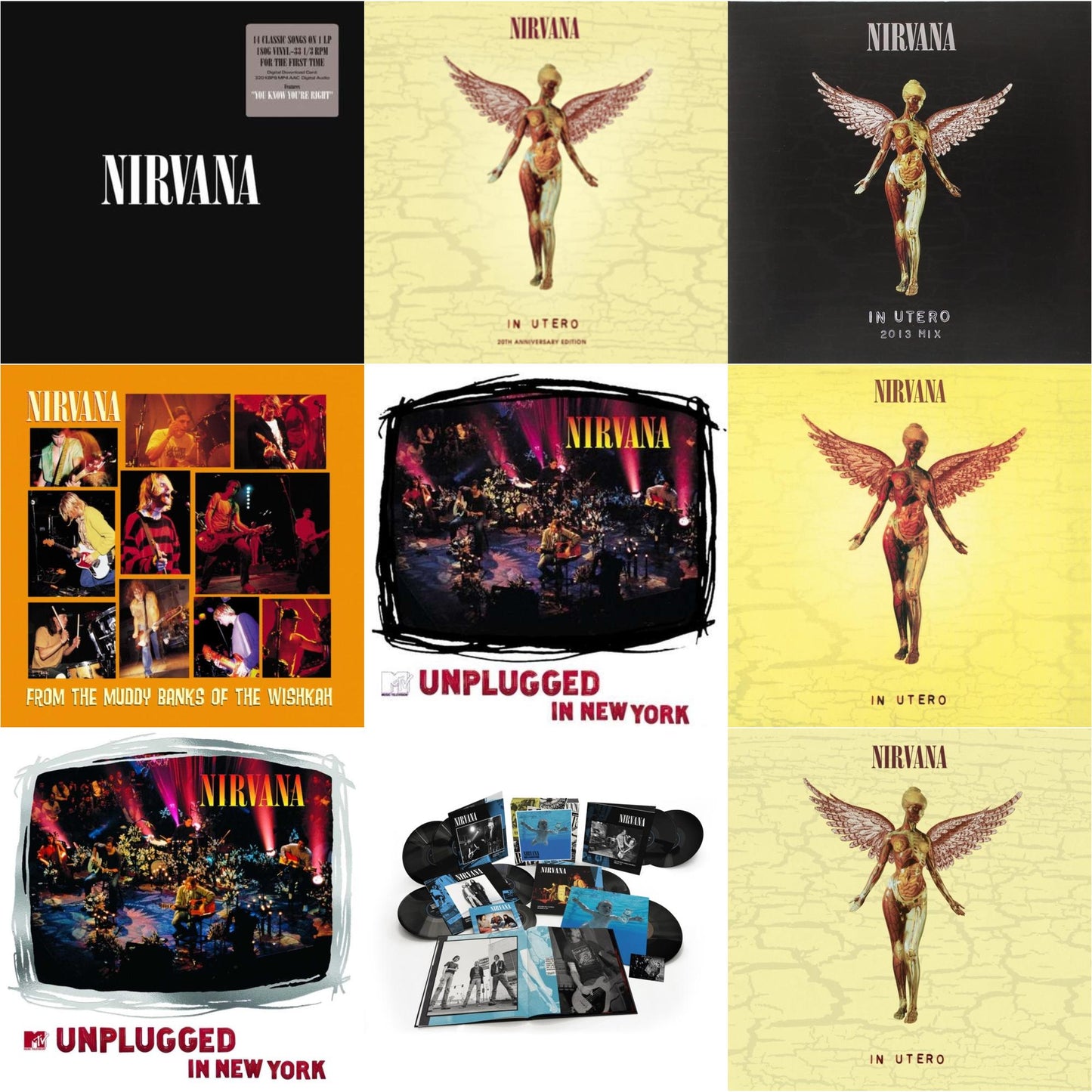 This is a 9 LP Vinyl SKU bundle.
1.This LP Vinyl is brand new.Format: LP VinylMusic Style: Alternative RockThis item's title is: Nevermind (30Th Anniversary/Super Deluxe/8LP/7Inch)Artist: NirvanaLabel: GEFFENBarcode: 602435979861Release Date: 5/27/2022
2.This LP Vinyl is brand new.