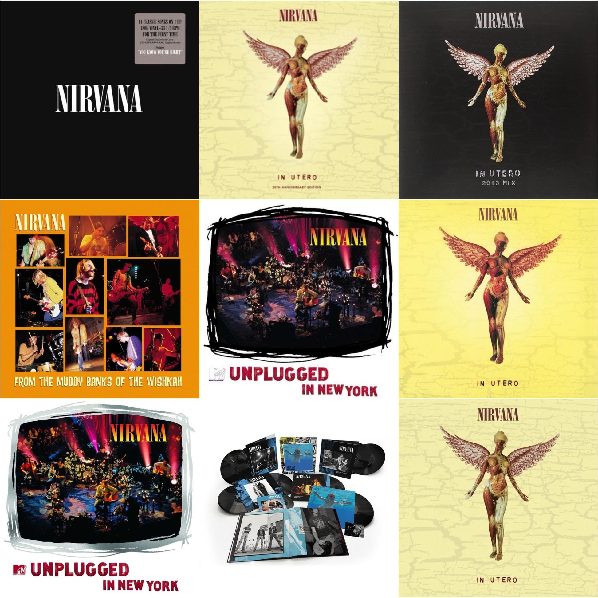 This is a 9 LP Vinyl SKU bundle.
1.This LP Vinyl is brand new.Format: LP VinylMusic Style: Alternative RockThis item's title is: Nevermind (30Th Anniversary/Super Deluxe/8LP/7Inch)Artist: NirvanaLabel: GEFFENBarcode: 602435979861Release Date: 5/27/2022
2.This LP Vinyl is brand new.