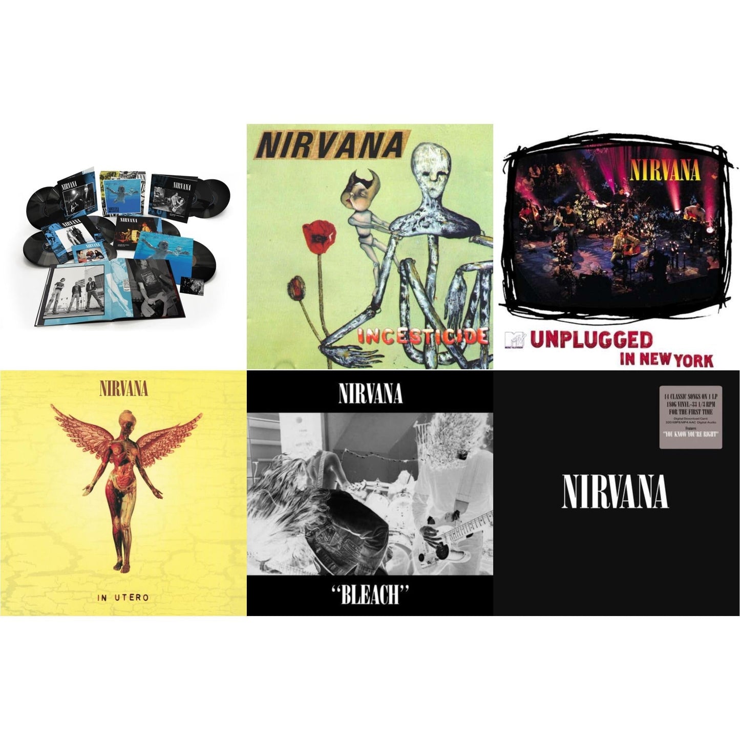 Bleach & Nevermind (30Th Anniversary/Super Deluxe/8LP/7Inch) & Incesticide (20Th Anniversary 45RPM Edition) & Nirvana (150G/Dl Code) & In Utero (180G/33-1/3 RPM) & Unplugged In N.Y.