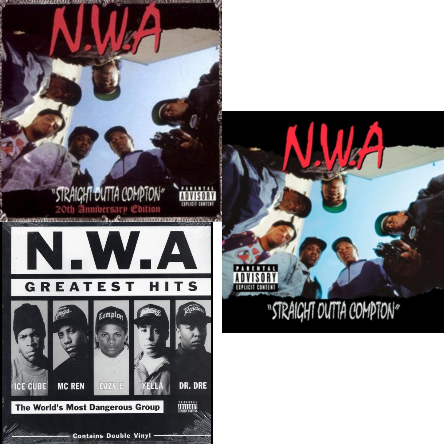 This is a 3 LP Vinyl SKU bundle.
1.This LP Vinyl is brand new.Format: LP VinylMusic Style: GangstaThis item's title is: Straight Outta (20Th Anniversary Edition)Artist: N.W.A.Label: PRIORITYBarcode: 5099951123918Release Date: 12/4/2007
2.This LP Vinyl is brand new.