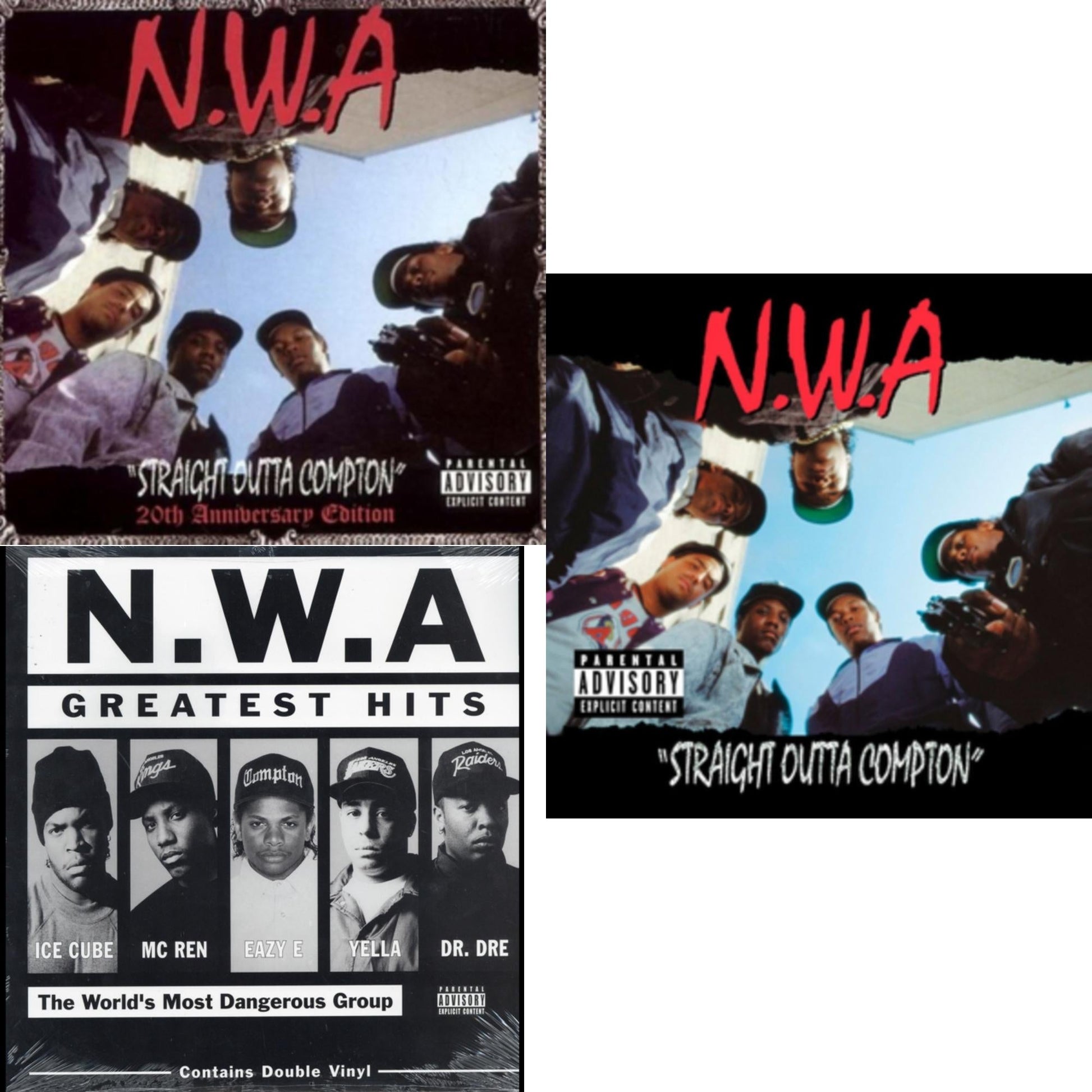 This is a 3 LP Vinyl SKU bundle.
1.This LP Vinyl is brand new.Format: LP VinylMusic Style: GangstaThis item's title is: Straight Outta (20Th Anniversary Edition)Artist: N.W.A.Label: PRIORITYBarcode: 5099951123918Release Date: 12/4/2007
2.This LP Vinyl is brand new.