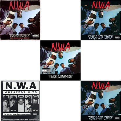 This is a 5 LP Vinyl SKU bundle.
1.This LP Vinyl is brand new.Format: LP VinylMusic Style: GangstaThis item's title is: Straight Outta (20Th Anniversary Edition)Artist: N.W.A.Label: PRIORITYBarcode: 5099951123918Release Date: 12/4/2007
2.This LP Vinyl is brand new.