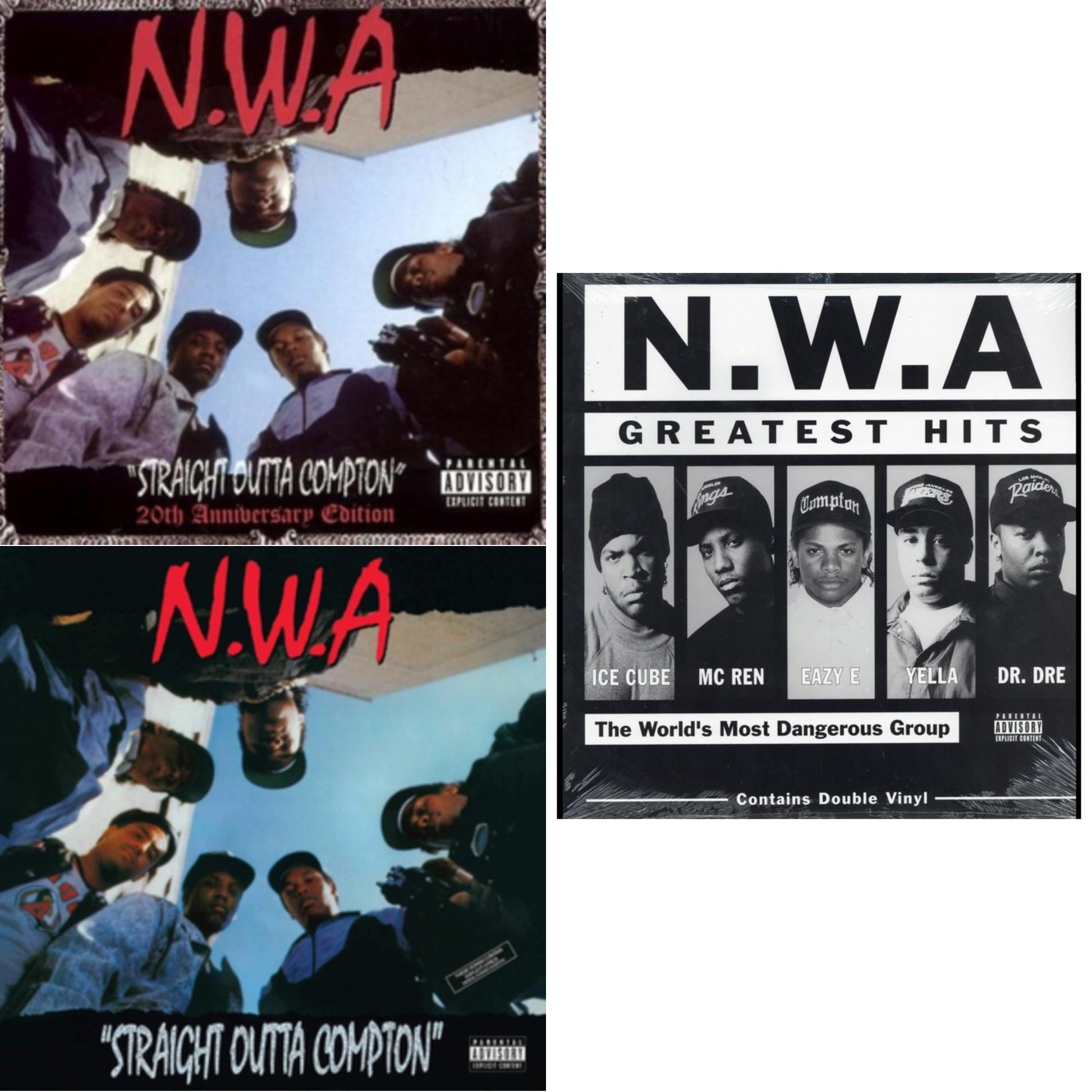 This is a 3 LP Vinyl SKU bundle.
1.This LP Vinyl is brand new.Format: LP VinylMusic Style: GangstaThis item's title is: Straight Outta (20Th Anniversary Edition)Artist: N.W.A.Label: PRIORITYBarcode: 5099951123918Release Date: 12/4/2007
2.This LP Vinyl is brand new.