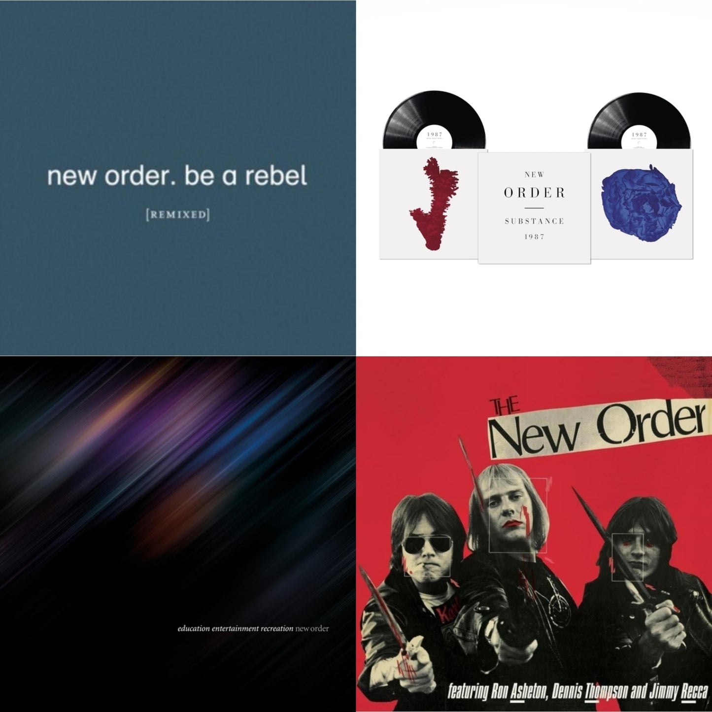 This is a 4 LP Vinyl SKU bundle.
1.This LP Vinyl is brand new.Format: LP VinylThis item's title is: Be A Rebel Remixed (Limited Edition/Clear LP Vinyl)Artist: New OrderLabel: MUTEBarcode: 5400863043919Release Date: 9/10/2021
2.This LP Vinyl is brand new.