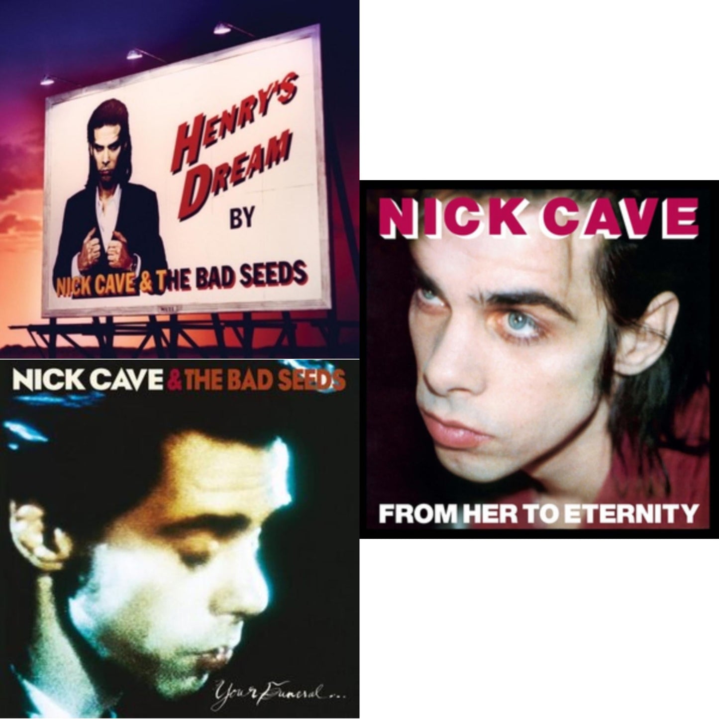 This is a 3 LP Vinyl SKU bundle.
1.This LP Vinyl is brand new.Format: LP VinylMusic Style: Alternative RockThis item's title is: From Her To EternityArtist: Nick & The Bad Seeds CaveLabel:  A BMG COMPANY MUTEBarcode: 5414939710117Release Date: 7/8/2014
2.This LP Vinyl is brand new.
