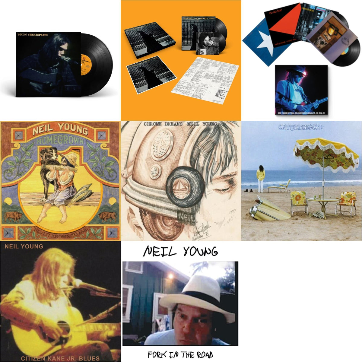 Chrome Dreams (2LP) & Citizen Kane Jr. Blues 1974 (Live At The Bottom Line) & Young Shakespeare & After The Gold Rush (50Th Anniv Ed) & Official Release Series Discs 13, 14, 20 & 21 & Homegrown & On The Beach & Fork In The Road (140G)