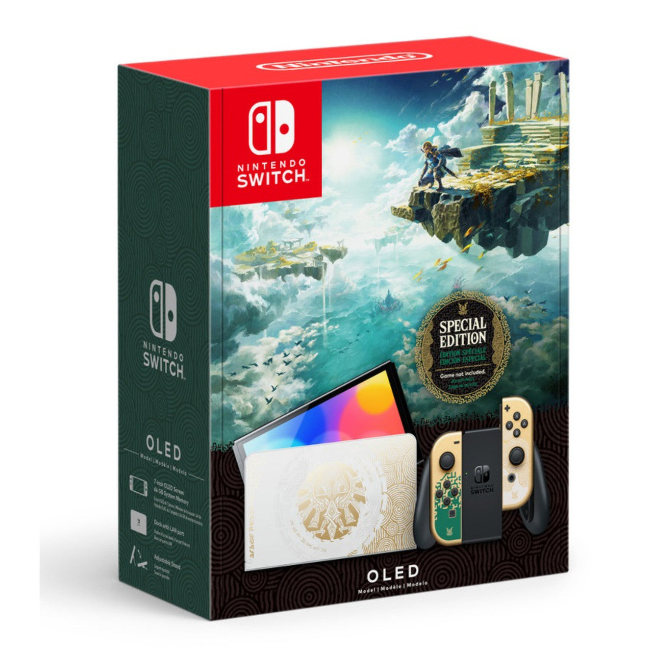 This is brand new.The Nintendo Switch – OLED Model - The Legend of Zelda: Tears of the Kingdom Edition system features a design inspired by the Legend of Zelda: Tears of the Kingdom game, including the familiar Hylian Crest from the Legend of Zelda series on the front of the dock (game not included).