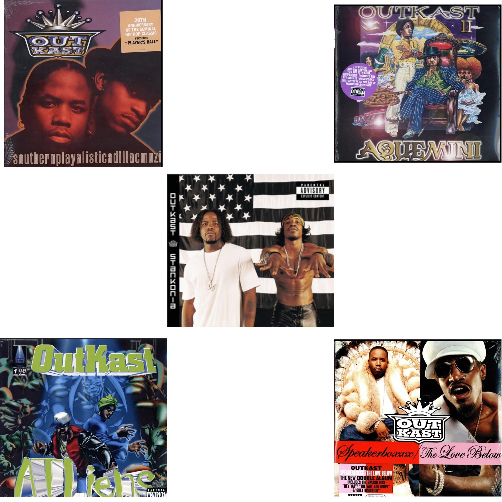 This is a 5 LP Vinyl SKU bundle.
1.This LP Vinyl is brand new.Format: LP VinylMusic Style: ConsciousThis item's title is: SouthernplayalisticadillacmuzikArtist: OutkastLabel: LEGACYBarcode: 888430426412Release Date: 6/3/2014
2.This LP Vinyl is brand new.