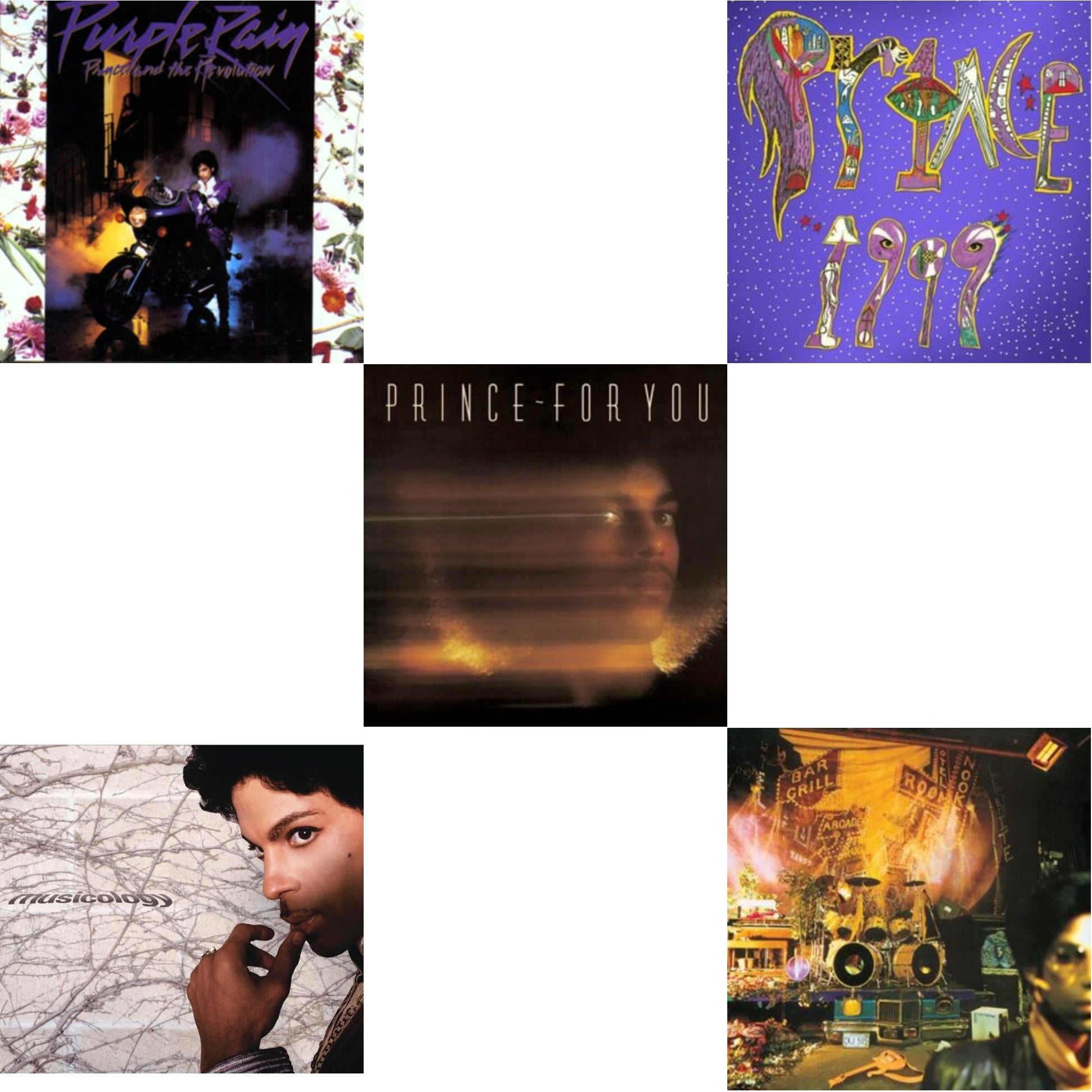 This is a 5 CD SKU bundle.
1.This CD is brand new.Format: CDMusic Style: SoundtrackThis item's title is: Purple RainArtist: PrinceLabel: WARNER BROTHERSBarcode: 075992511025Release Date: 8/10/1984
2.This CD is brand new.