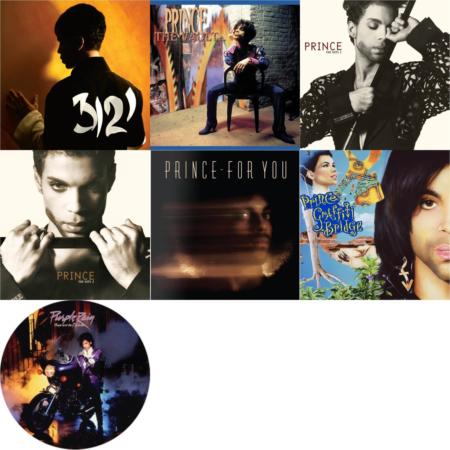 Purple Rain Ost (Picture Disc) & 3121 (2 LP) (150G Vinyl/ Purple Vinyl) & For You & Vault - Old Friends 4 Sale & Hits 1 (X) (2LP) & Hits 2 (X) (2LP) & Music From Graffiti Bridge (X) (2LP)