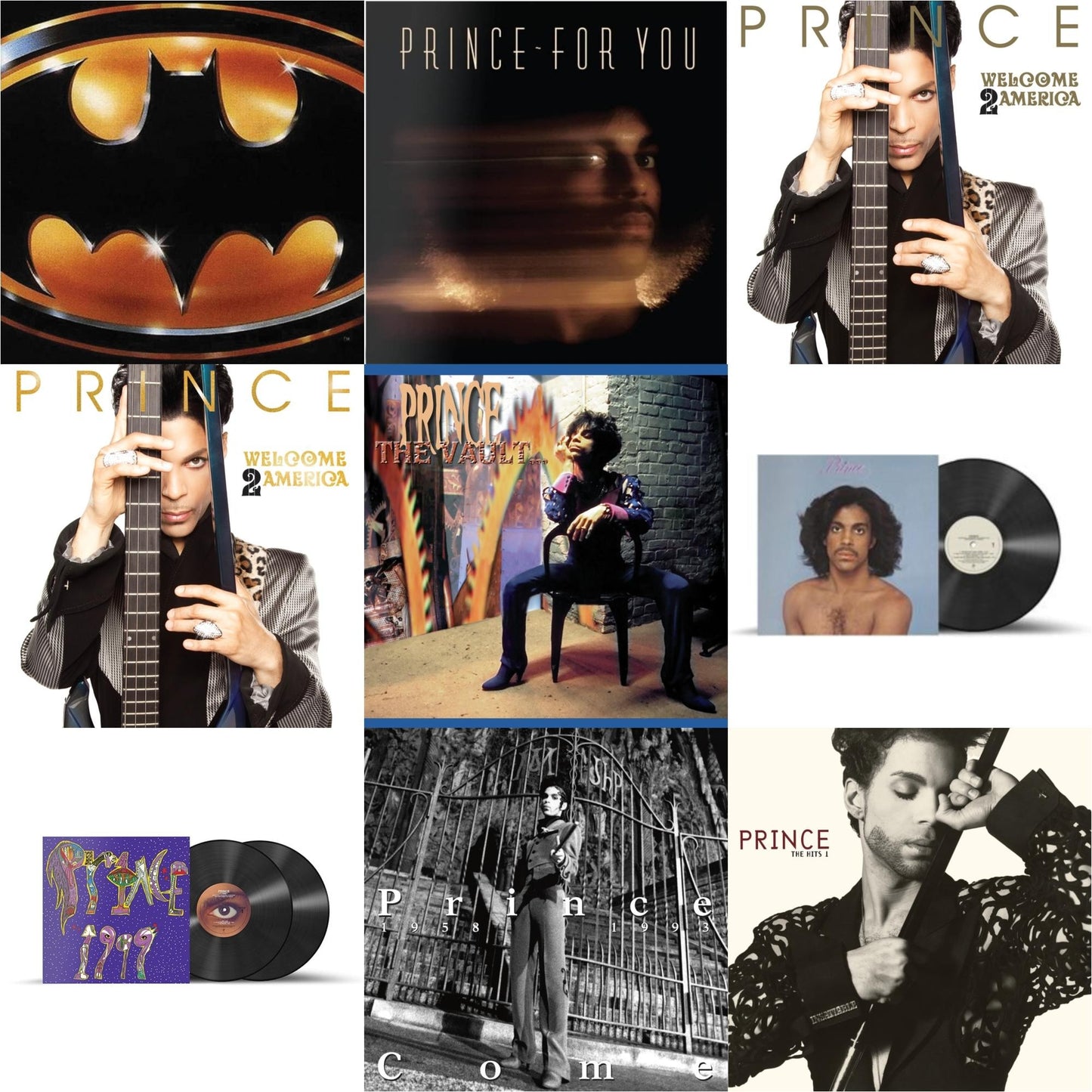 Welcome 2 America (2LP) & For You & Prince (X) & 1999 (X) & Welcome 2 America (Deluxe/2LP/CD/Blu-Ray) & Come & Vault - Old Friends 4 Sale & Hits 1 (X) (2LP) & Batman Ost