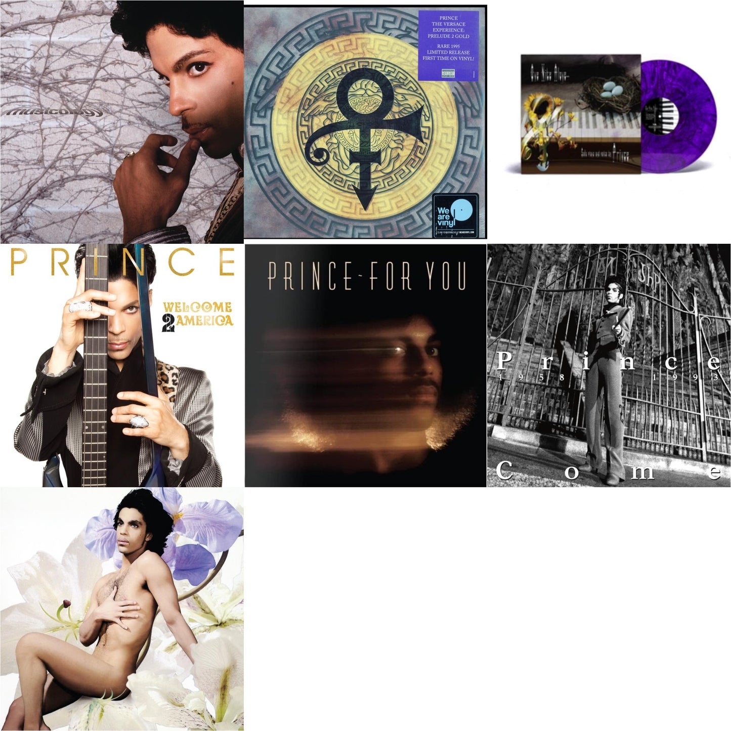 Musicology (2LP/150G/Purple Vinyl) & Versace Experience (Prelude 2 Gold) (150G/Purple LP Vinyl/Dl Insert) & One Nite Alone…(Solo Piano & Voice By Prince) (Purple LP Vinyl) & Welcome 2 America (2LP) & For You & Come & Lovesexy