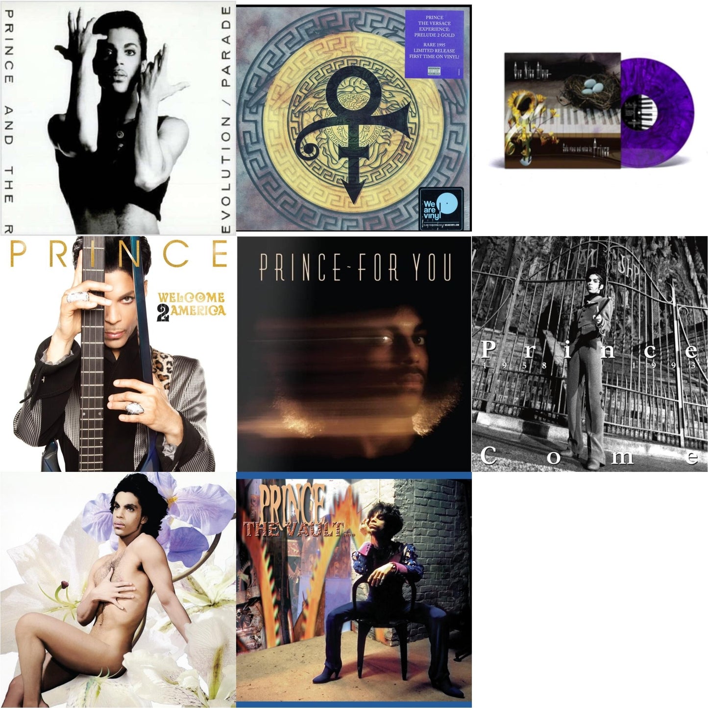 Prince - Parade (Music From Under The Cherry Moon) & Versace Experience (Prelude 2 Gold) (150G/Purple LP Vinyl/Dl Insert) & One Nite Alone…(Solo Piano & Voice By Prince) (Purple LP Vinyl) & Welcome 2 America (2LP) & For You & Come & Lovesexy & Vault