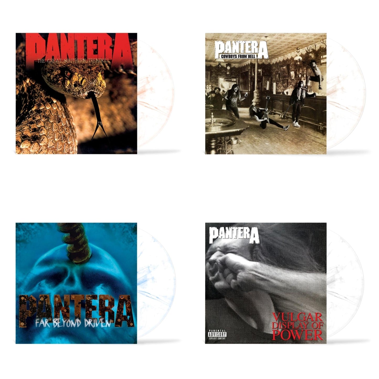 Great Southern Trendkill (Marbled Orange LP Vinyl) (I) & Far Beyond Driven (Marbled Yellow LP Vinyl) & Cowboys From Hell (Marbled Brown LP Vinyl) (I) & Vulgar Display Of Power (Marbled Black/Grey LP Vinyl) (I)