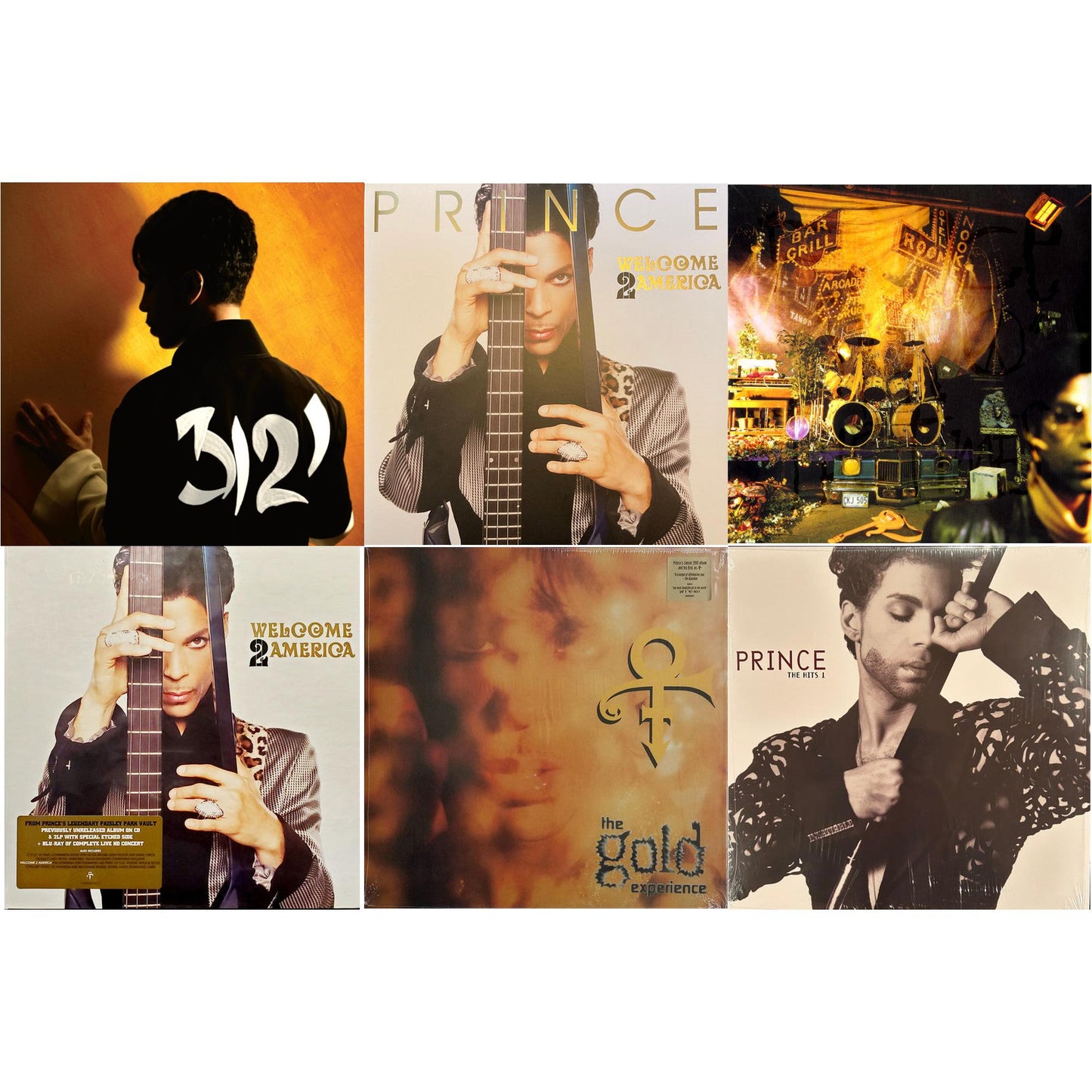 3121 (2 LP) (150G Vinyl/ Purple Vinyl) & Welcome 2 America (2LP) & Sign O’ The Times & Welcome 2 America (Deluxe/2LP/CD/Blu-Ray) & Gold Experience (2LP) & Hits 1 (X) (2LP)