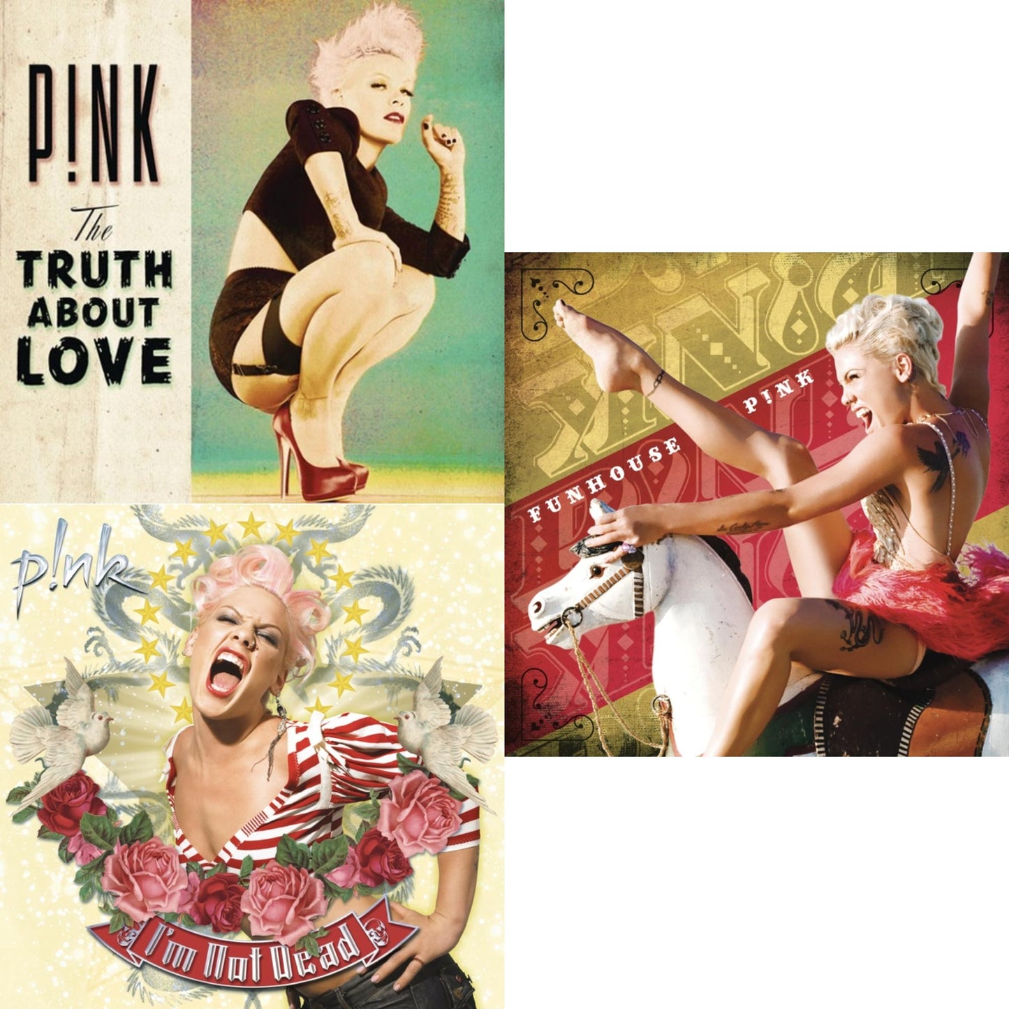 This is a 3 LP Vinyl SKU bundle.
1.This LP Vinyl is brand new.Format: LP VinylThis item's title is: Truth About LoveArtist: PinkLabel: RCA RECORDS USBarcode: 887254524212Release Date: 9/18/2012
2.This LP Vinyl is brand new.