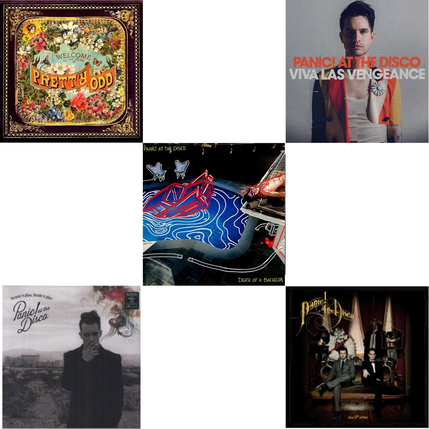 This is a 5 LP Vinyl SKU bundle.
1.This LP Vinyl is brand new.Format: LP VinylMusic Style: Alternative RockThis item's title is: Pretty OddArtist: Panic! At The DiscoLabel: WEA/FUELED BY RAMENBarcode: 075678969447Release Date: 2/10/2017
2.This LP Vinyl is brand new.