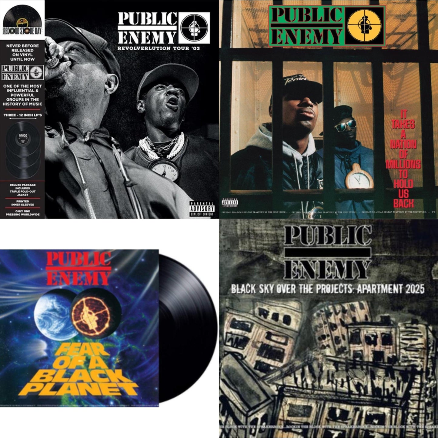 Revolverlution Tour 2003 (3LP) & It Takes A Nation Of Millions To Hold Us Back (35Th Anniversary) (2LP) & Fear Of A Black Planet & Black Sky Over The Projects: Apartment 2025