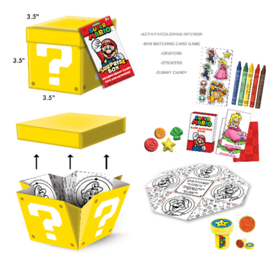 This is brand new.An exciting new addition to your retail offering, the Super Mario Surprise Box combines play and fun with beloved characters. This collectible set offers retailers a ready-to-sell, all-in-one package perfect for driving impulse buys and engaging younger customers.