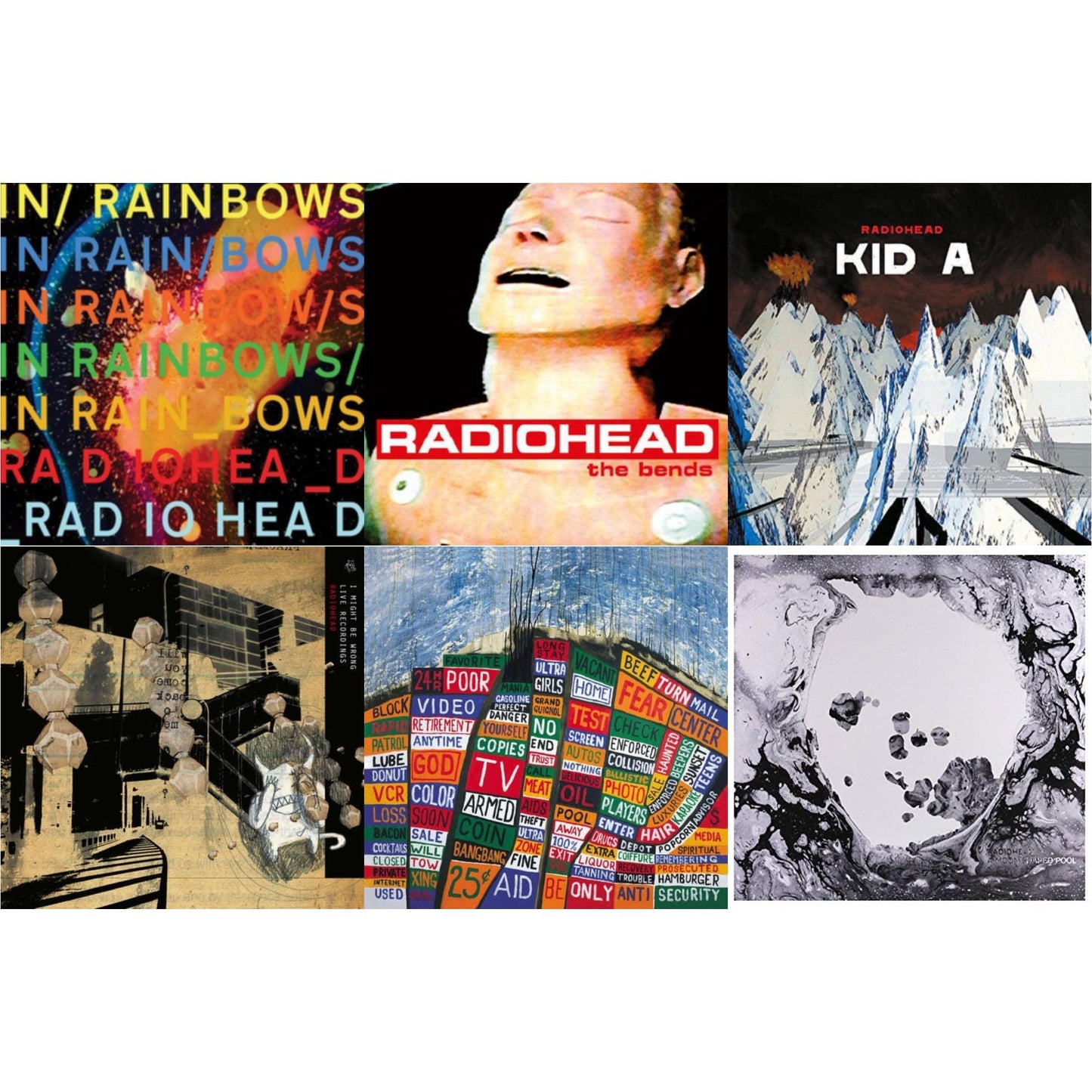 In Rainbows (180G) & Bends (180G) & Kid A (2LP/180G) & I Might Be Wrong & Hail To The Thief (2LP/45 RPM/180G) & Moon Shaped Pool (Foil Gatefold Cover)