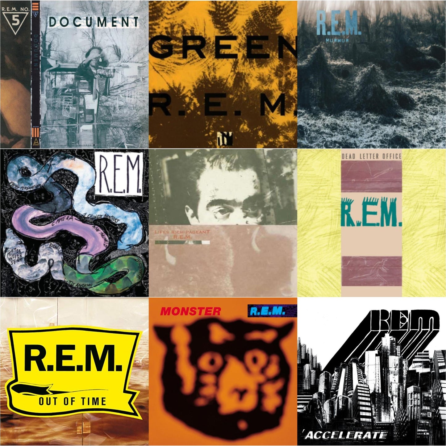 Document & Green & Murmur & Reckoning & Lifes Rich Pageant & Dead Letter Office & Out Of Time & Monster & Accelerate