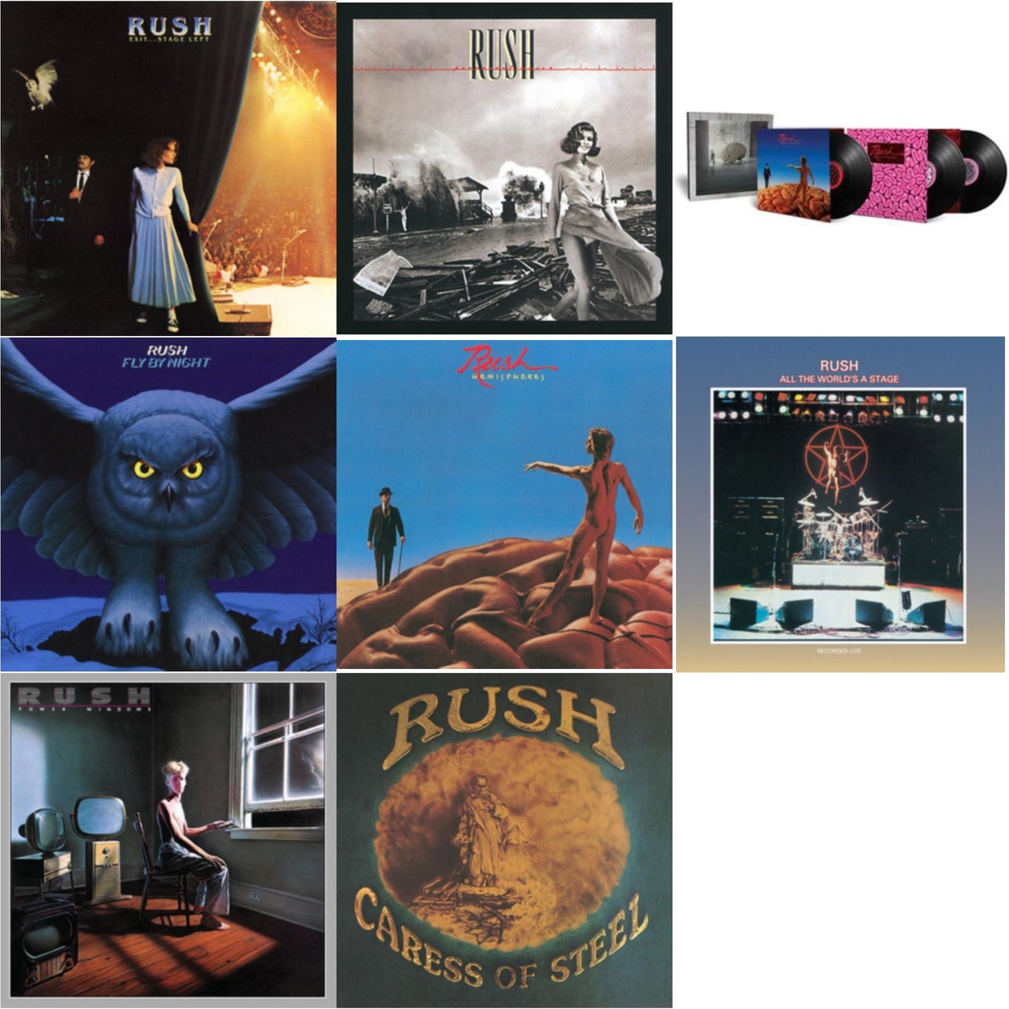 This is a 8 LP Vinyl SKU bundle.
1.This LP Vinyl is brand new.Format: LP VinylMusic Style: Prog RockThis item's title is: Exit Stage Left (180G)Artist: RushLabel: MERCURYBarcode: 602547118097Release Date: 9/25/2015
2.This LP Vinyl is brand new.